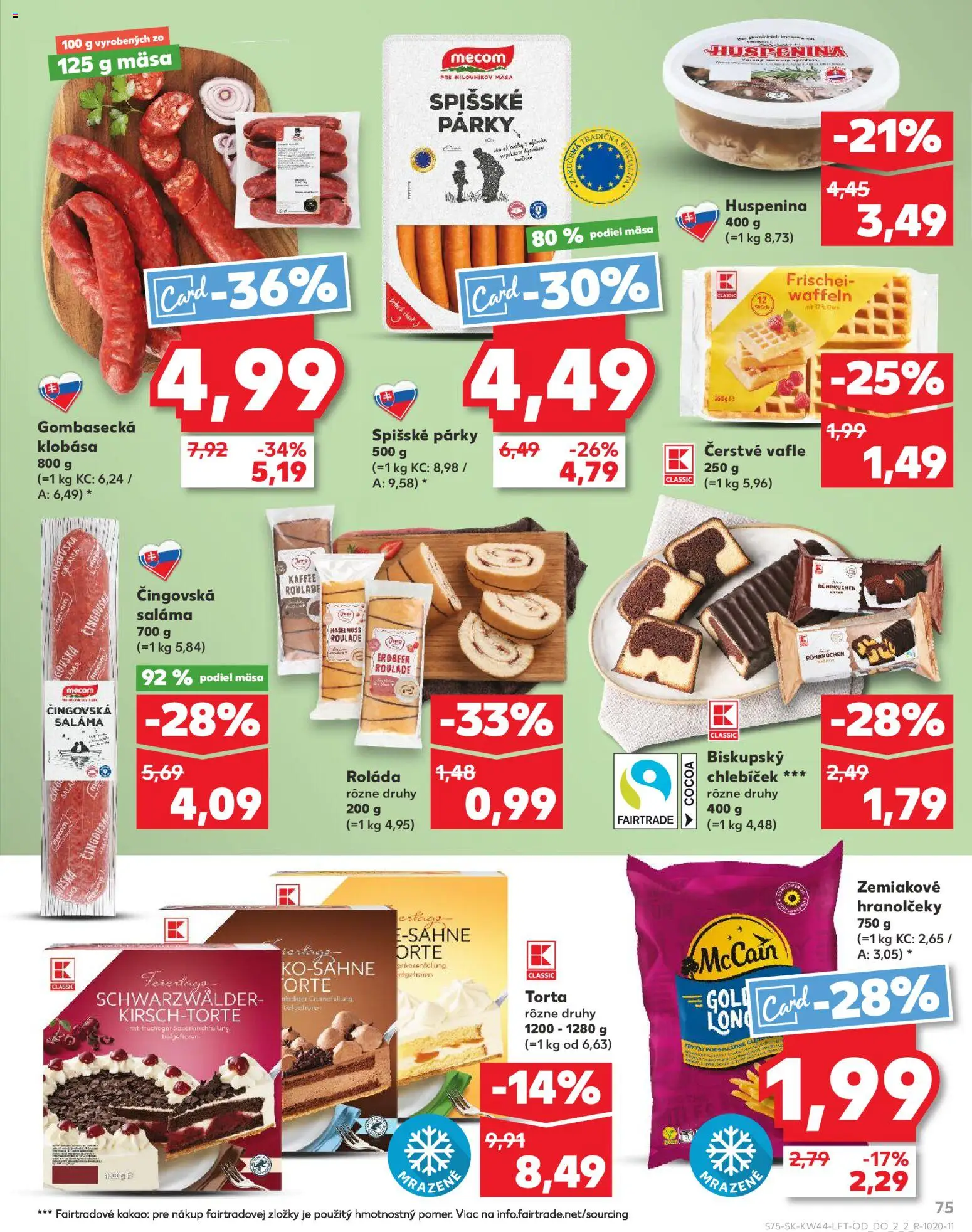 Náhľad Kaufland letáku platného od 30.10.2025 - Torta, Kakao, Klobása, Párky, Saláma