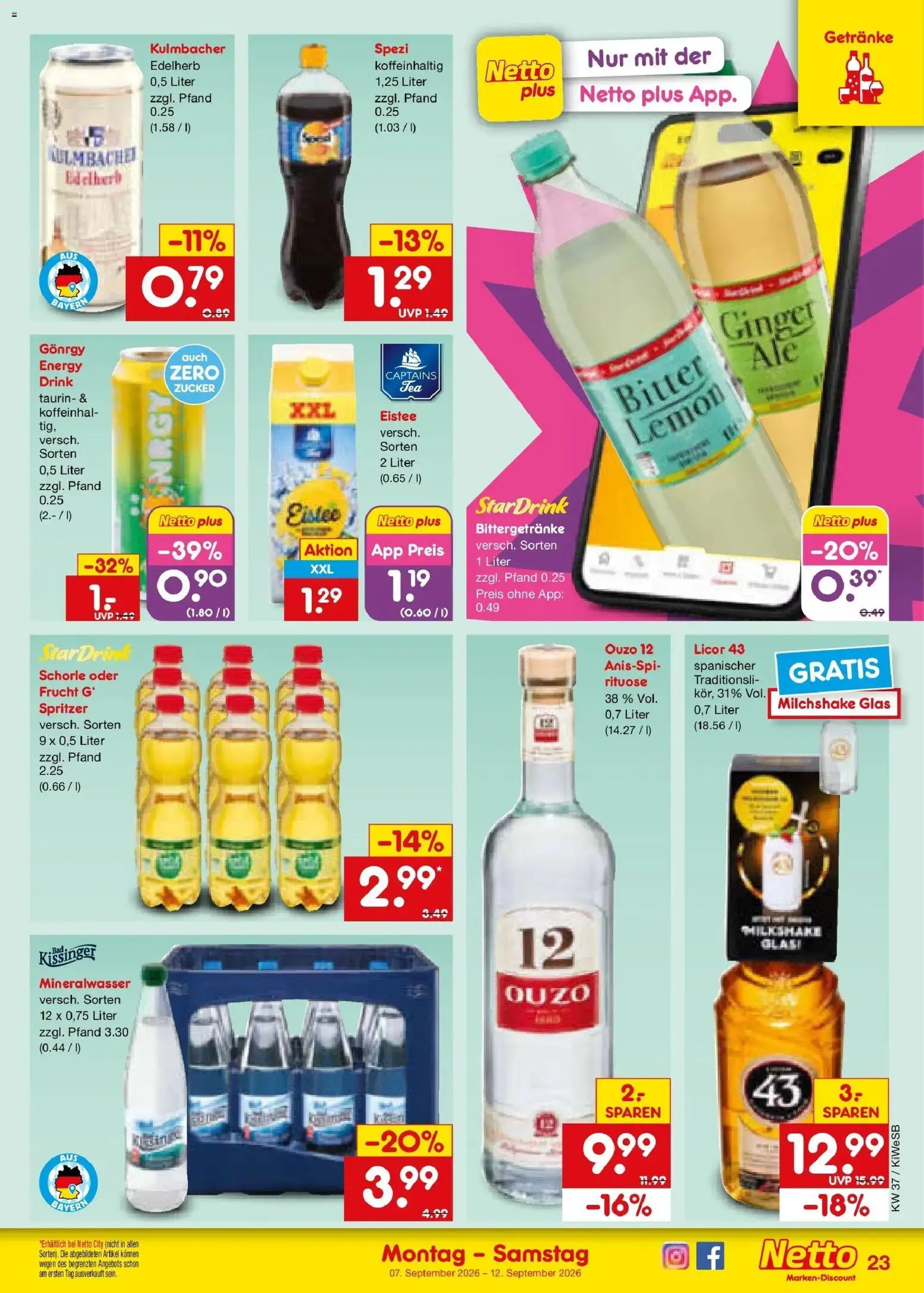 Vorschau von dem Prospekt des Geschäftes Netto Marken-Discount, gültig ab dem 07.09.2026 - Mineralwasser, Ouzo, Zucker, Energy, Ouzo 12