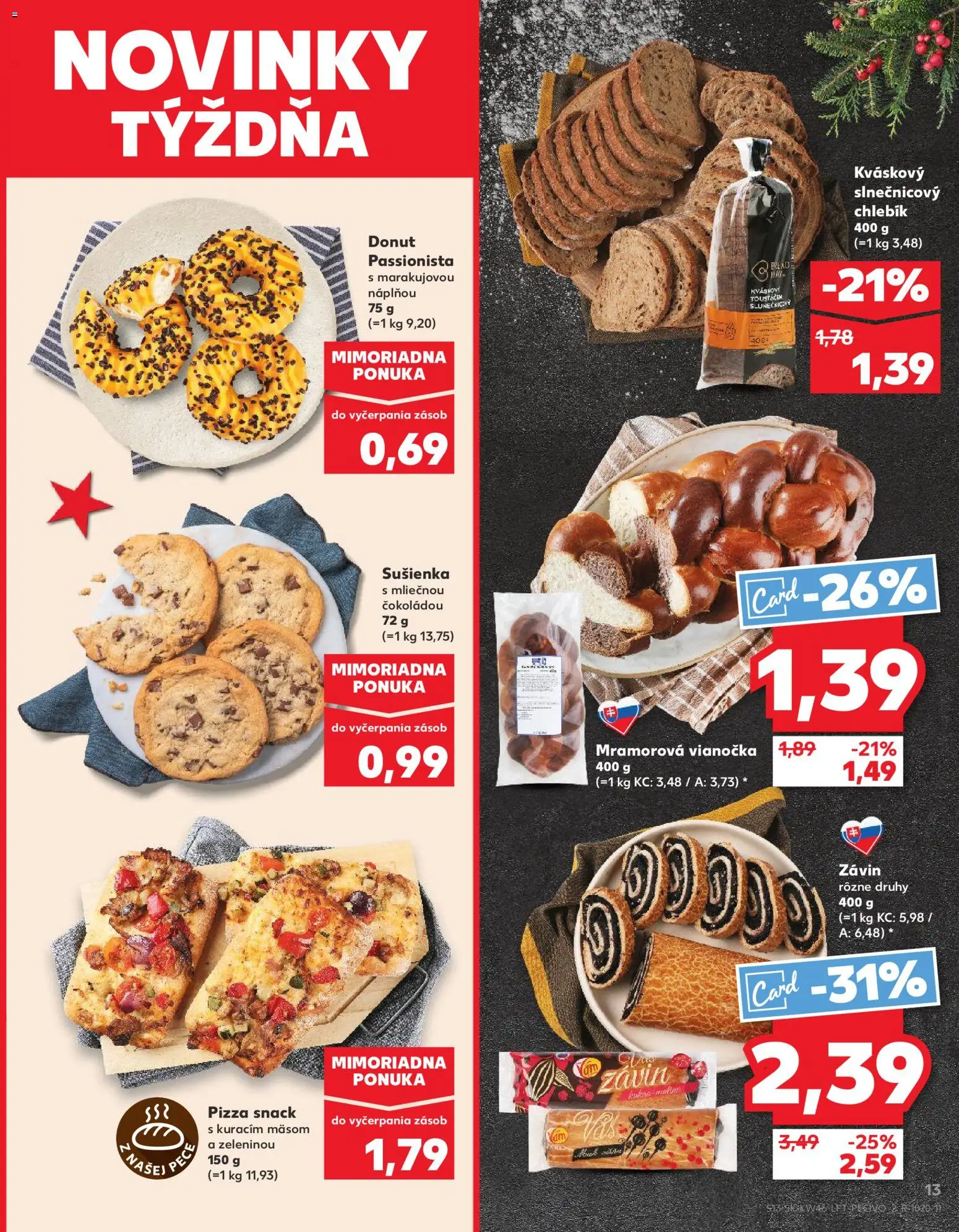 Náhľad Kaufland letáku platného od 13.11.2025 - Pizza, Donut, Vianočka, Závin