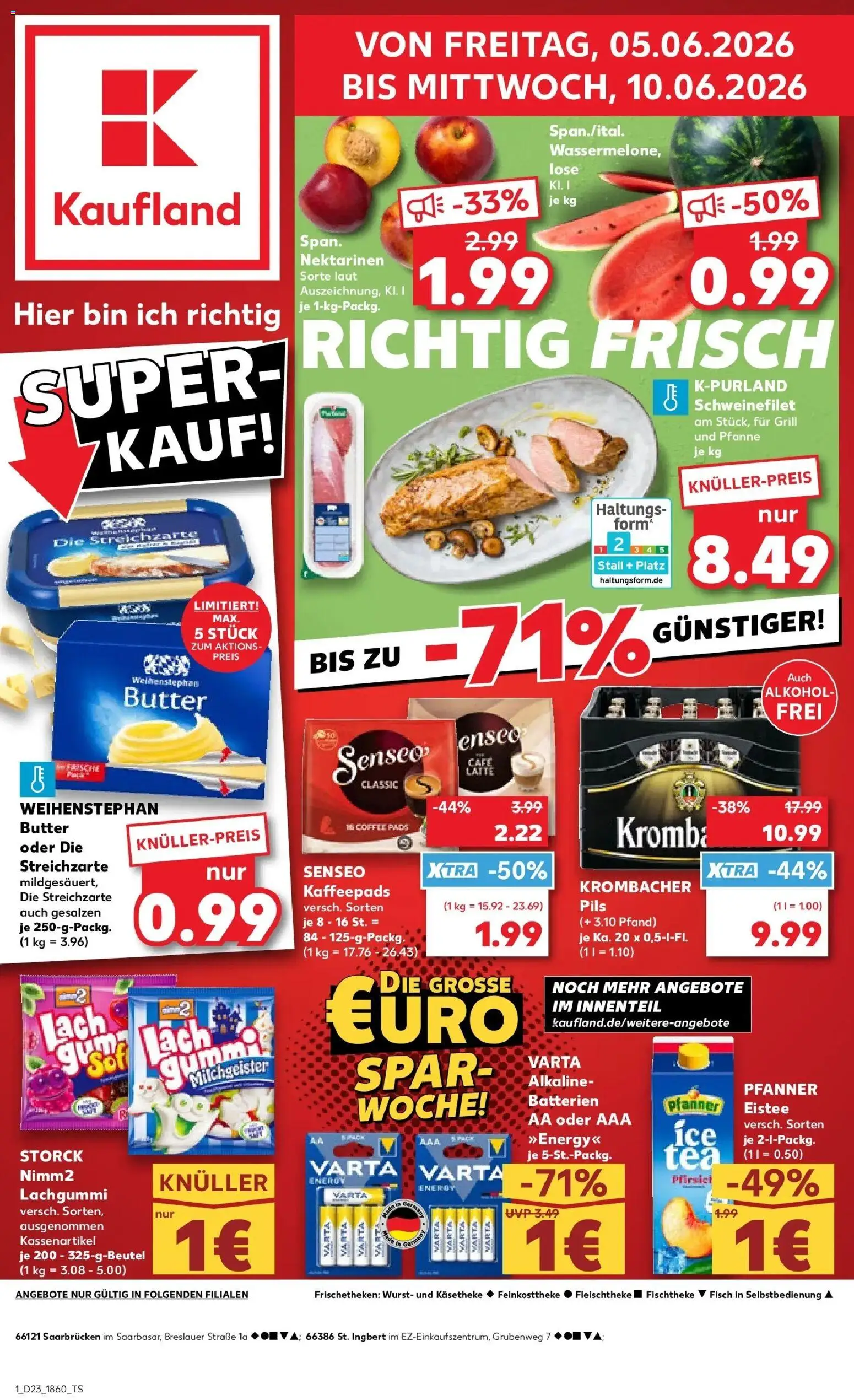 Vorschau von dem Prospekt des Geschäftes Kaufland, gültig ab dem 04.06.2026 - Butter, Fisch, Batterien, Alkohol, Pfirsich, Kaffeepads, Pfanner eistee, Pils
