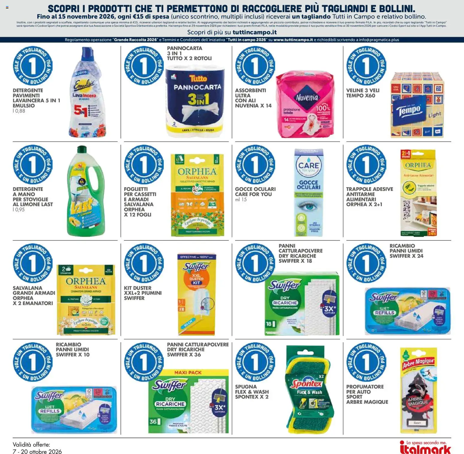 Anteprima dell'opuscolo Italmark volantino dal negozio Italmark valido da 07/10/2026 - Limone, Spugna, Assorbenti, Detergente, Veline, Panni