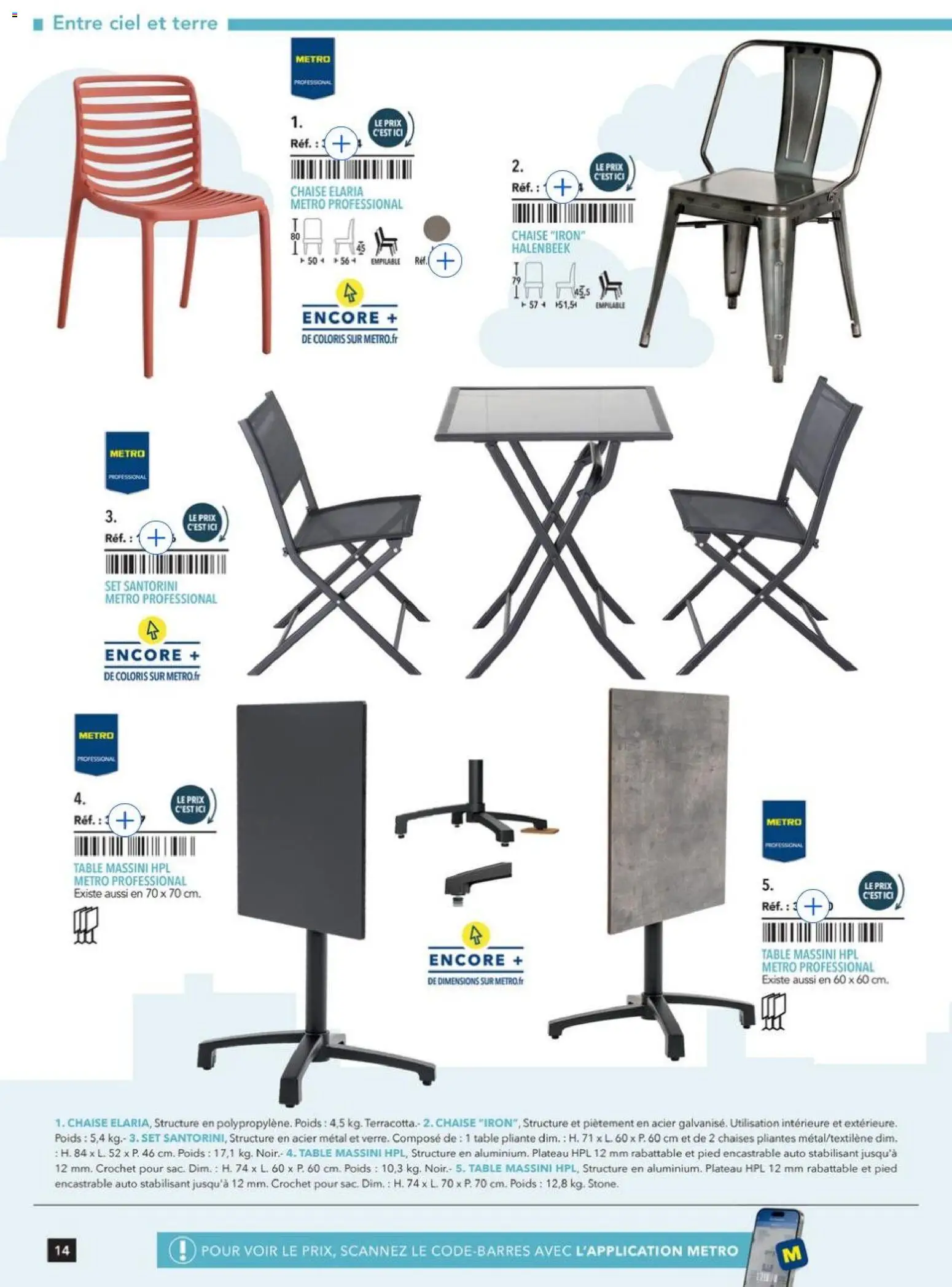 Prévisualisation de Terrasse&salle Collection 2026 du magasin METRO formulaire valide 09/01/2026 - Chaises, Chaise, Table pliante, Table, Plateau, Poids