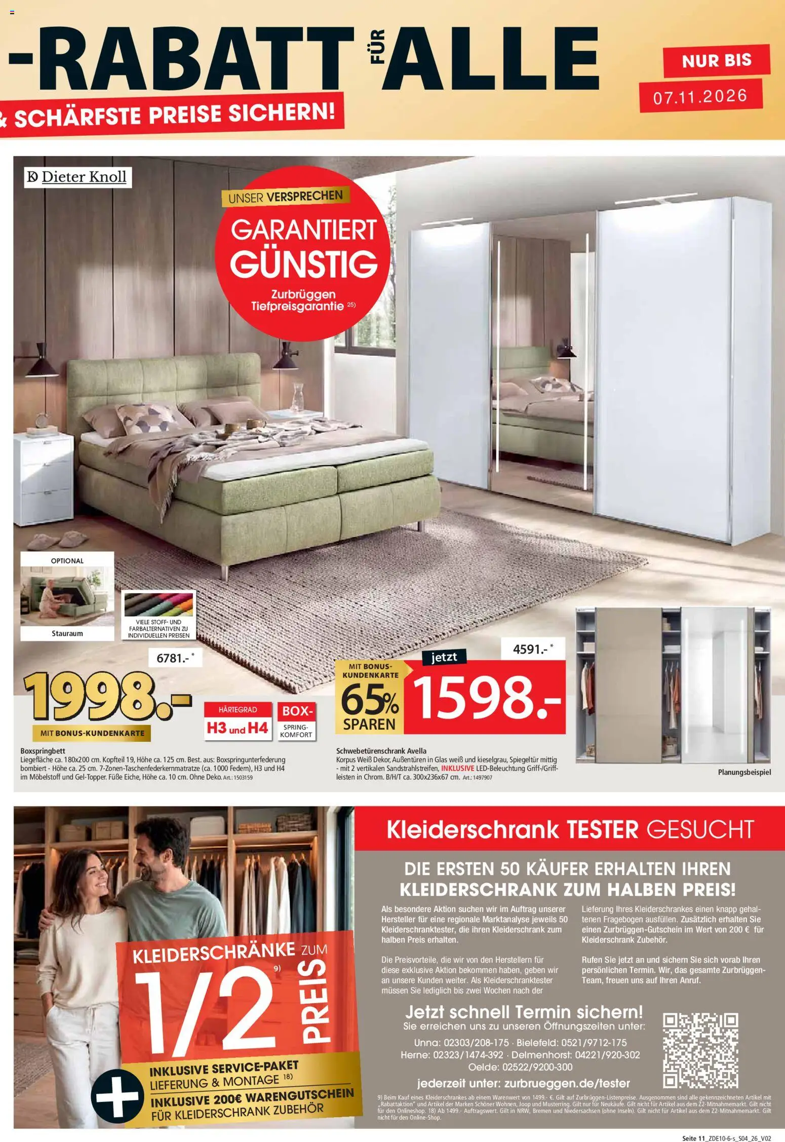 Vorschau von dem Prospekt des Geschäftes Zurbrüggen, gültig ab dem 31.10.2026 - Kleiderschrank, Boxspringbett, Box, Schwebetürenschrank