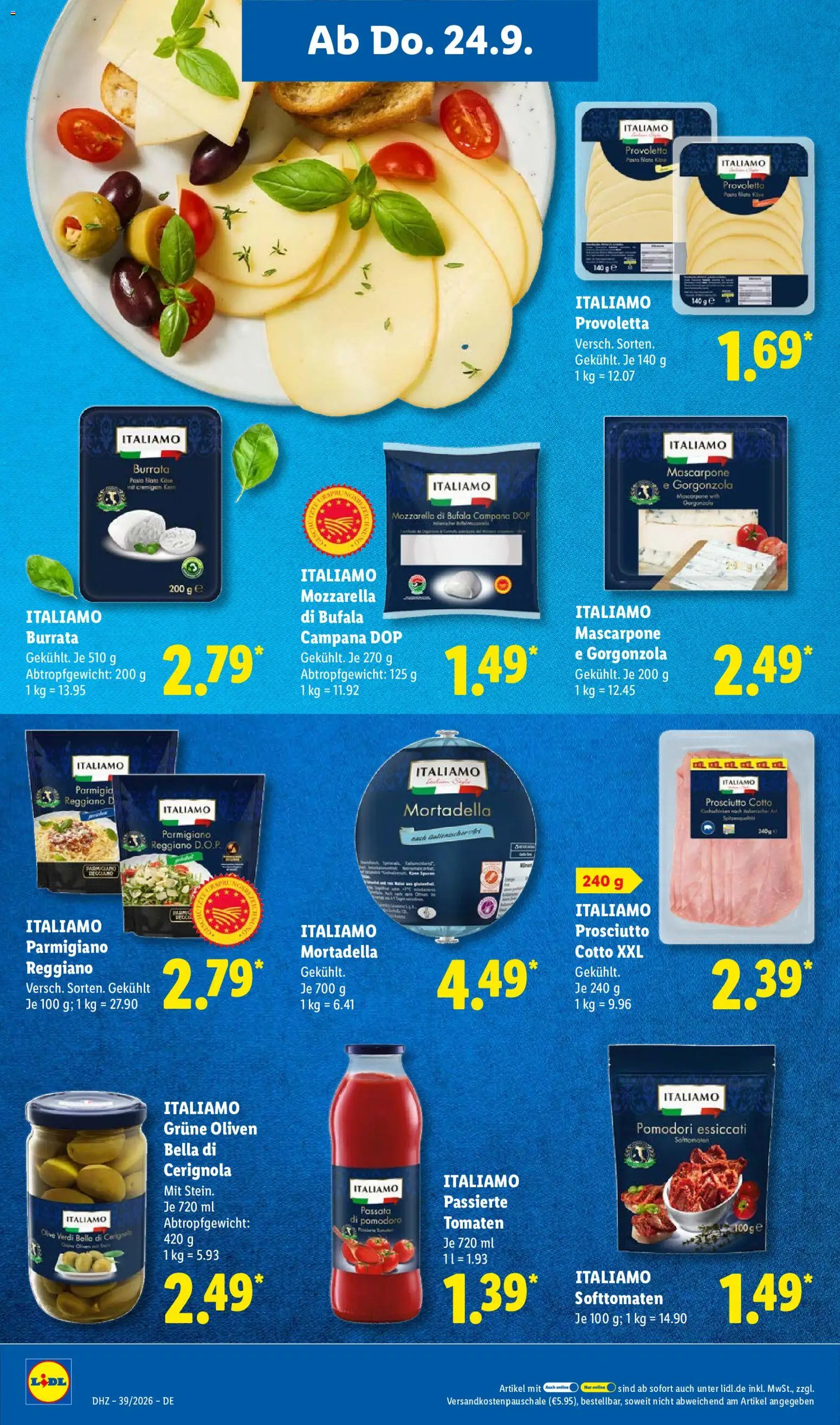 Vorschau von dem Prospekt des Geschäftes Lidl, gültig ab dem 21.09.2026 - Burrata, Mascarpone, Mozzarella, Tomaten