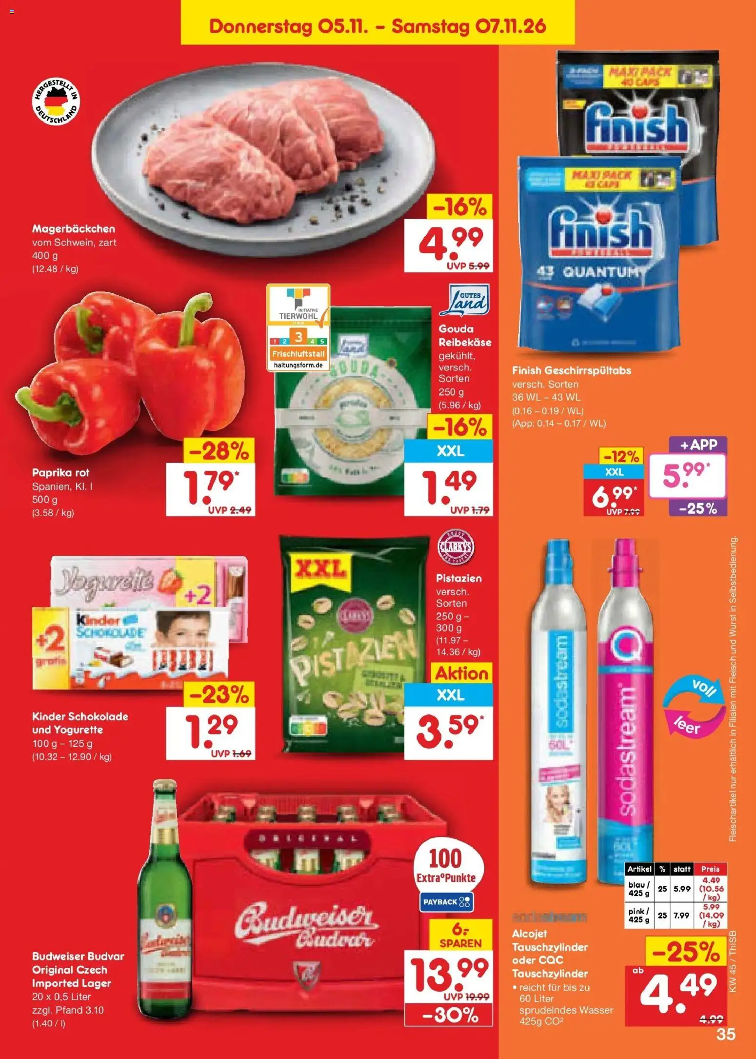 Vorschau von dem Prospekt des Geschäftes Netto Marken-Discount, gültig ab dem 02.11.2026 - Wasser, Schokolade, Wurst, Fleisch, Yogurette, Gouda, Finish, Kinder schokolade
