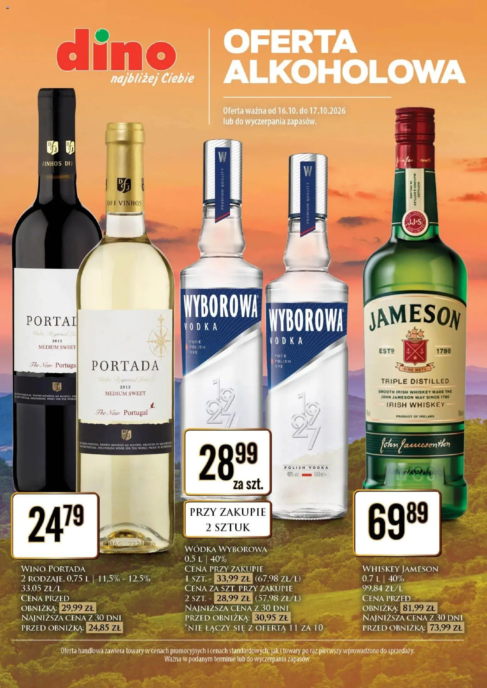 Pogląd gazetki "Dino gazetka alkoholowa" ze sklepu Dino ważnej od 16.10.2026 - Wino, Ser, Wódka, Jameson, Vodka, Wino portada, Wódka wyborowa, Irish whiskey