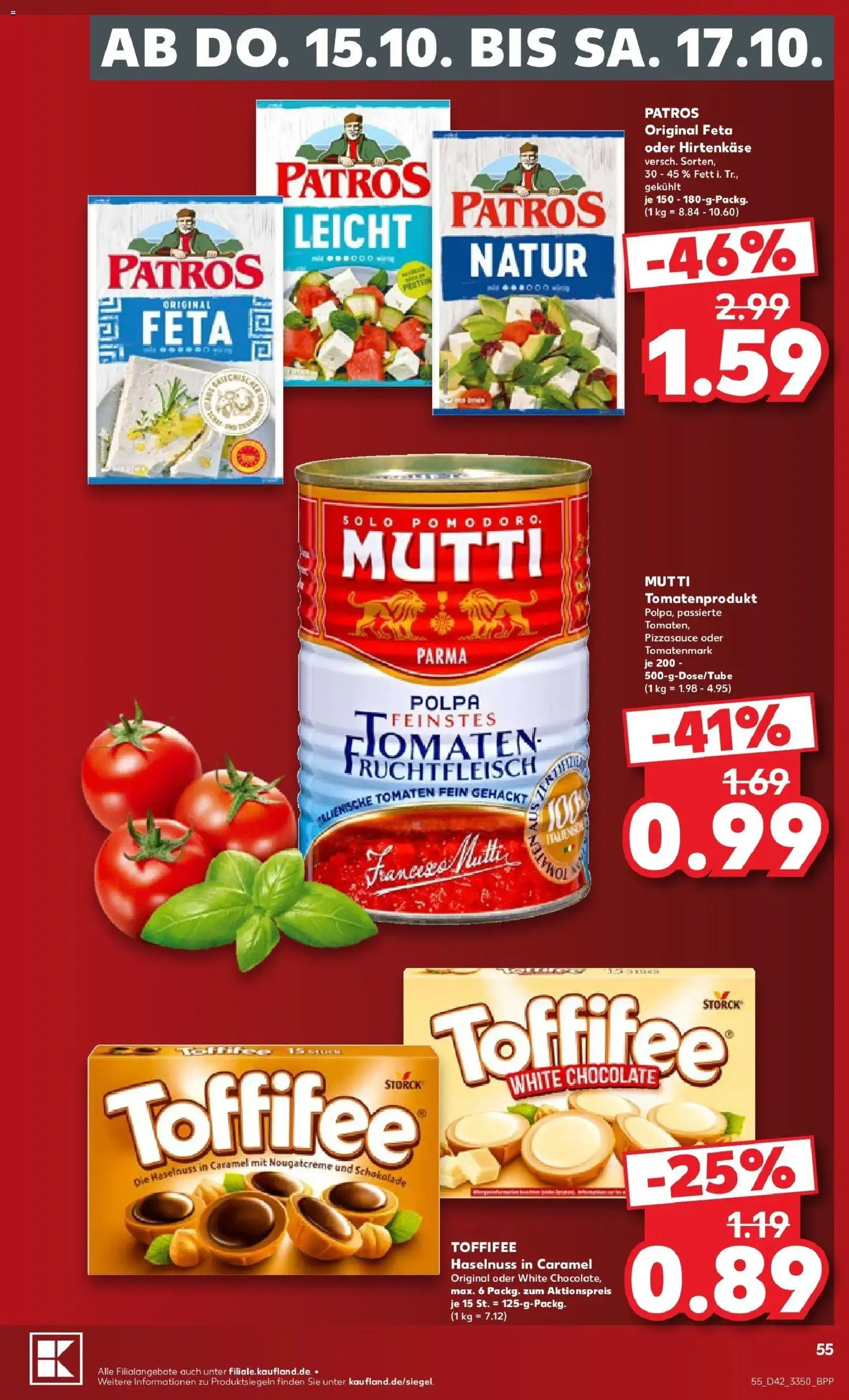 Vorschau von dem Prospekt des Geschäftes Kaufland, gültig ab dem 12.10.2026 - Schokolade, Feta, Toffifee, Tomaten, Patros