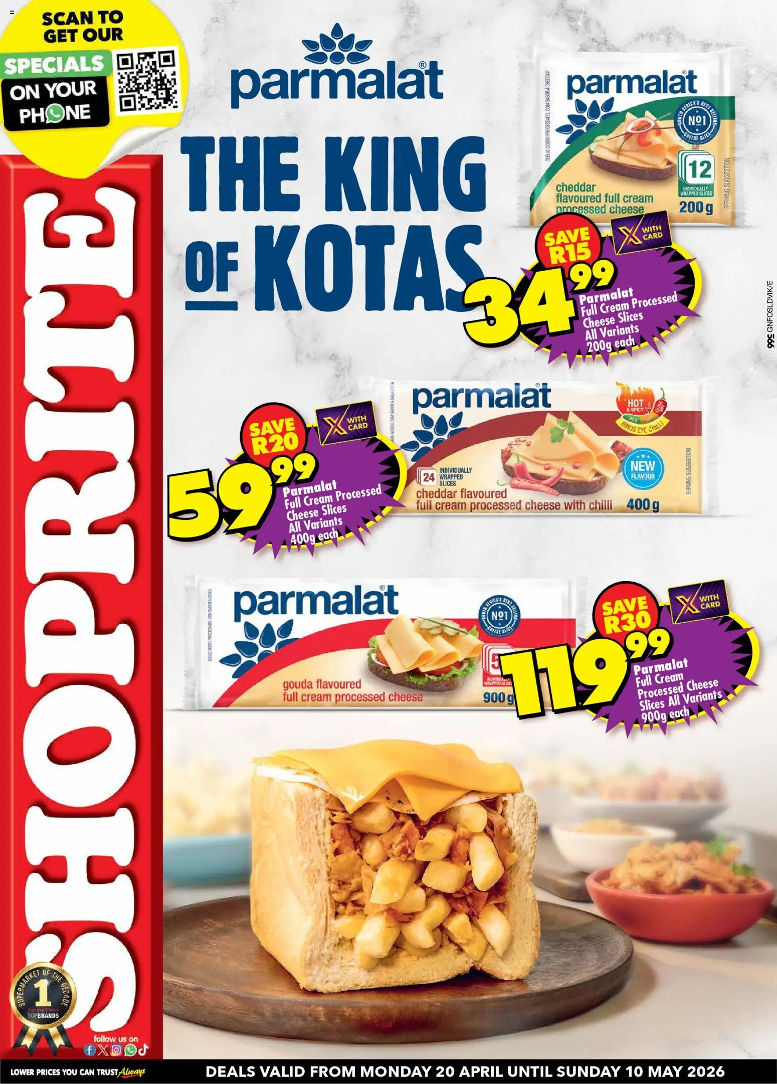 Preview of Shoprite flyer valid from 20/04/2026 - Phone, Cheese, Cream, Chilli, Cheddar