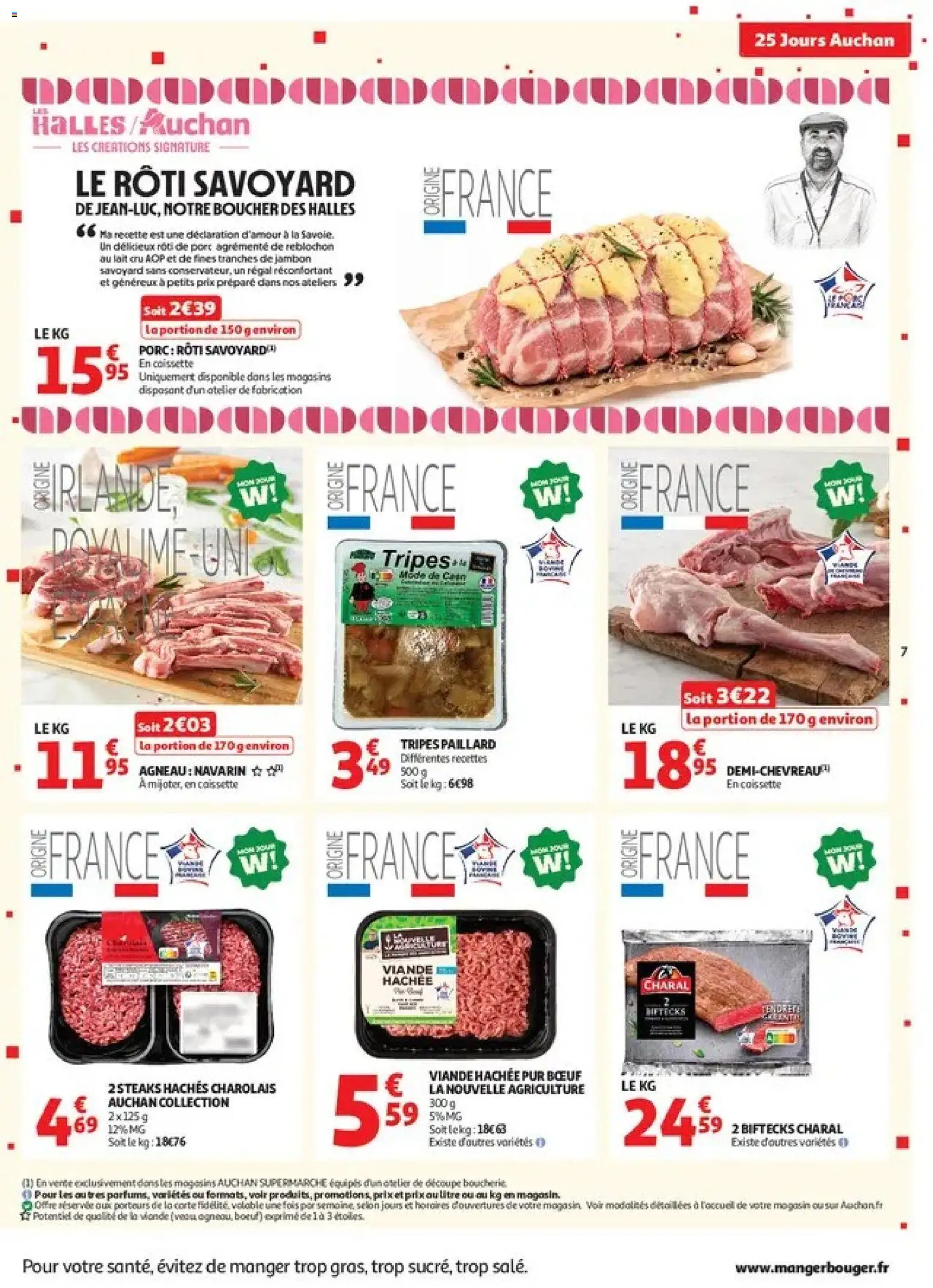 Prévisualisation de Auchan 25 jours 1 supers du magasin Auchan formulaire valide 27/10/2026 - Steak, Jambon, Agneau, Viande, Viande hachée, Porc, Tripes, Bifteck