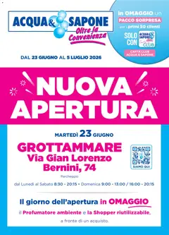 Anteprima dell'opuscolo Acqua e Sapone volantino Nuova Apertura Grottammare dal negozio Acqua e Sapone valido da 23/06/2026