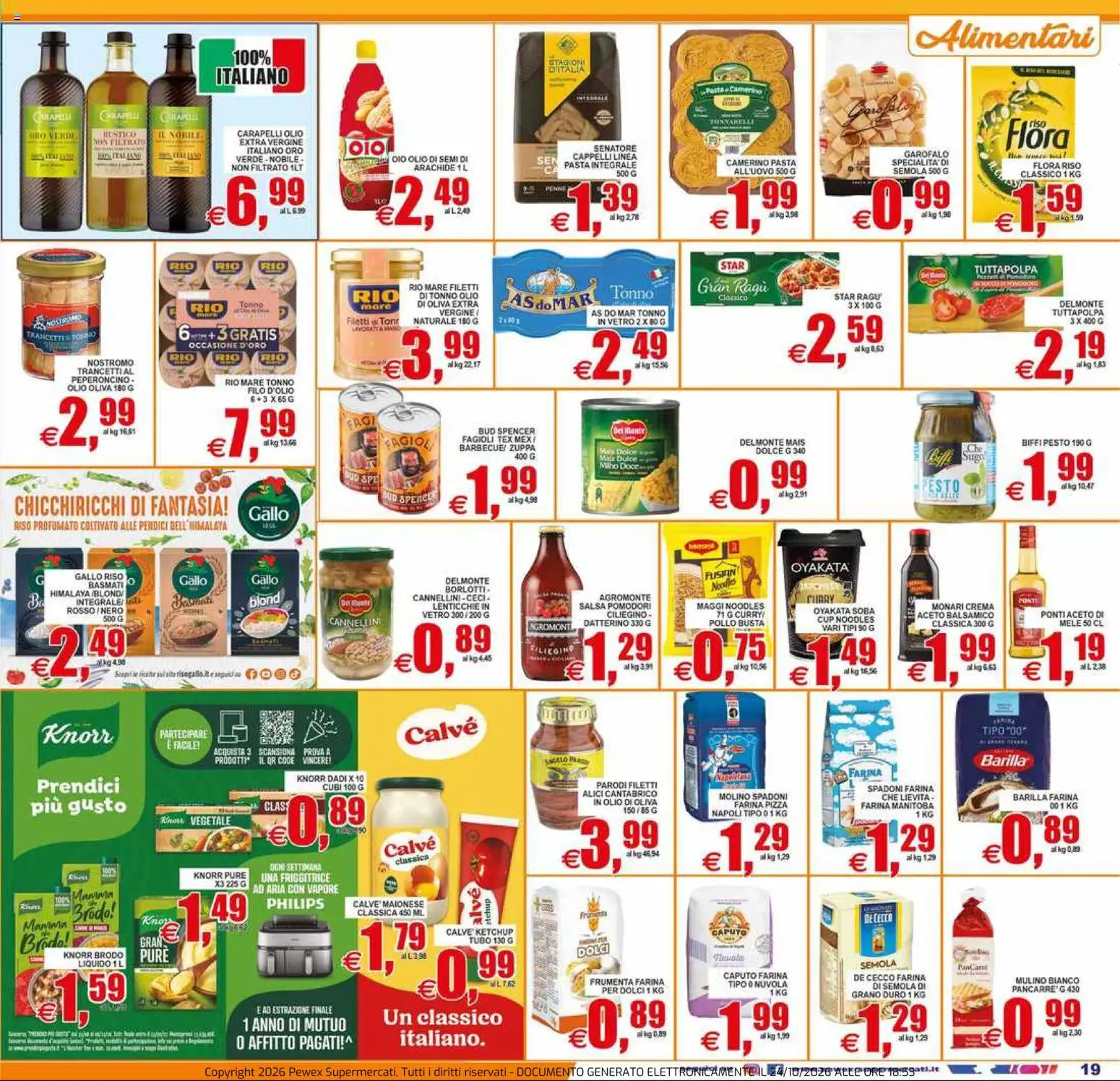 Anteprima dell'opuscolo Pewex volantino Supermercati Via Rubicone dal negozio Pewex valido da 23/10/2026 - Crema, Pollo, Dolci, Olio, Peperoncino, Friggitrice, Salsa, Semola