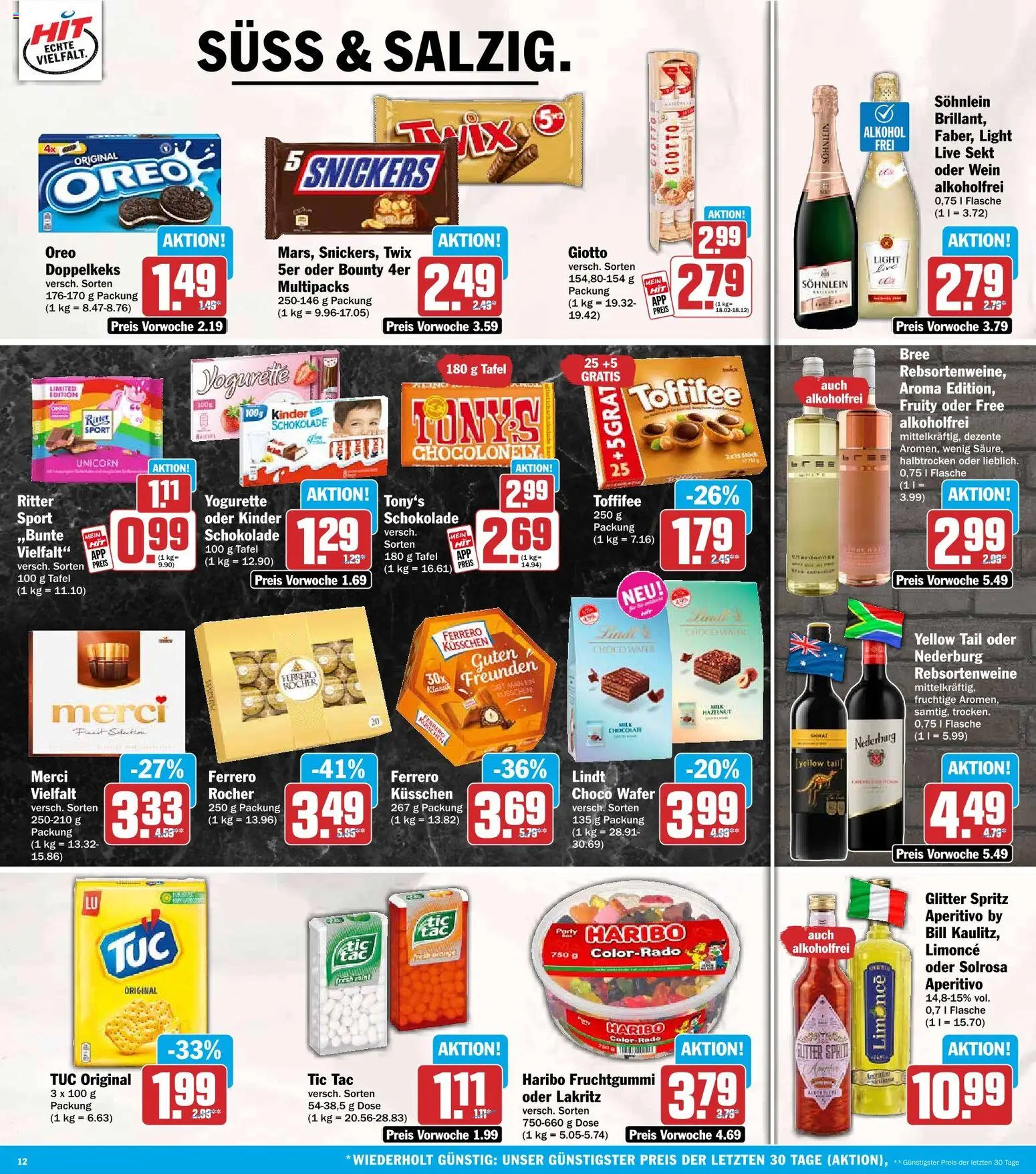 Vorschau von dem Prospekt des Geschäftes HIT, gültig ab dem 12.10.2026 - Schokolade, Haribo, Lindt, Wein, Merci, Yogurette, Sekt, Bree
