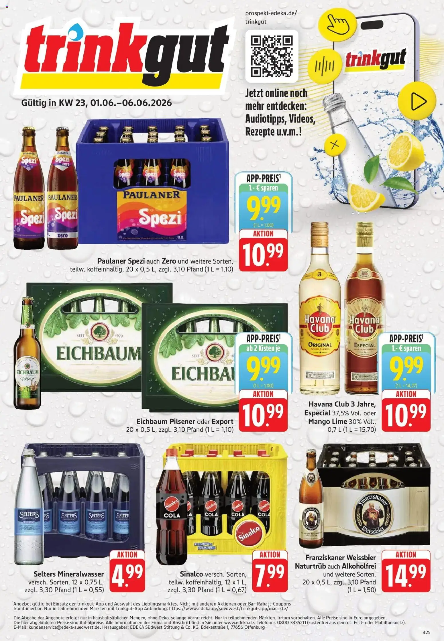 Vorschau von dem Prospekt des Geschäftes Trinkgut, gültig ab dem 01.06.2026 - Mango, Cola, Mineralwasser, Havana club, Paulaner spezi, Paulaner, Sinalco, Weißbier