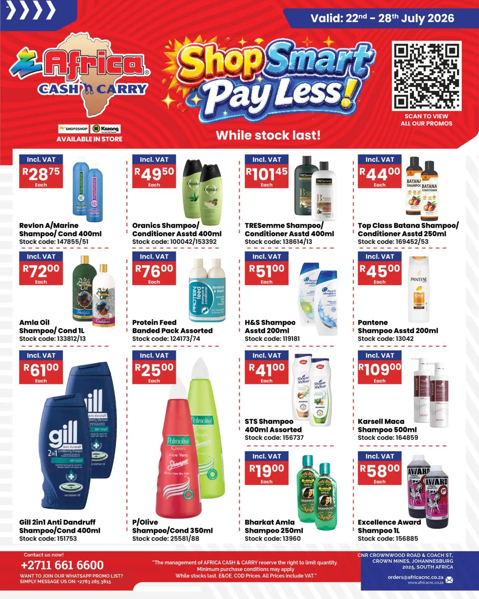 Preview of Africa Cash & Carry flyer valid from 22/07/2026 - Aloe Vera, Shower, Protein, Oil, Stock, Shampoo, Conditioner