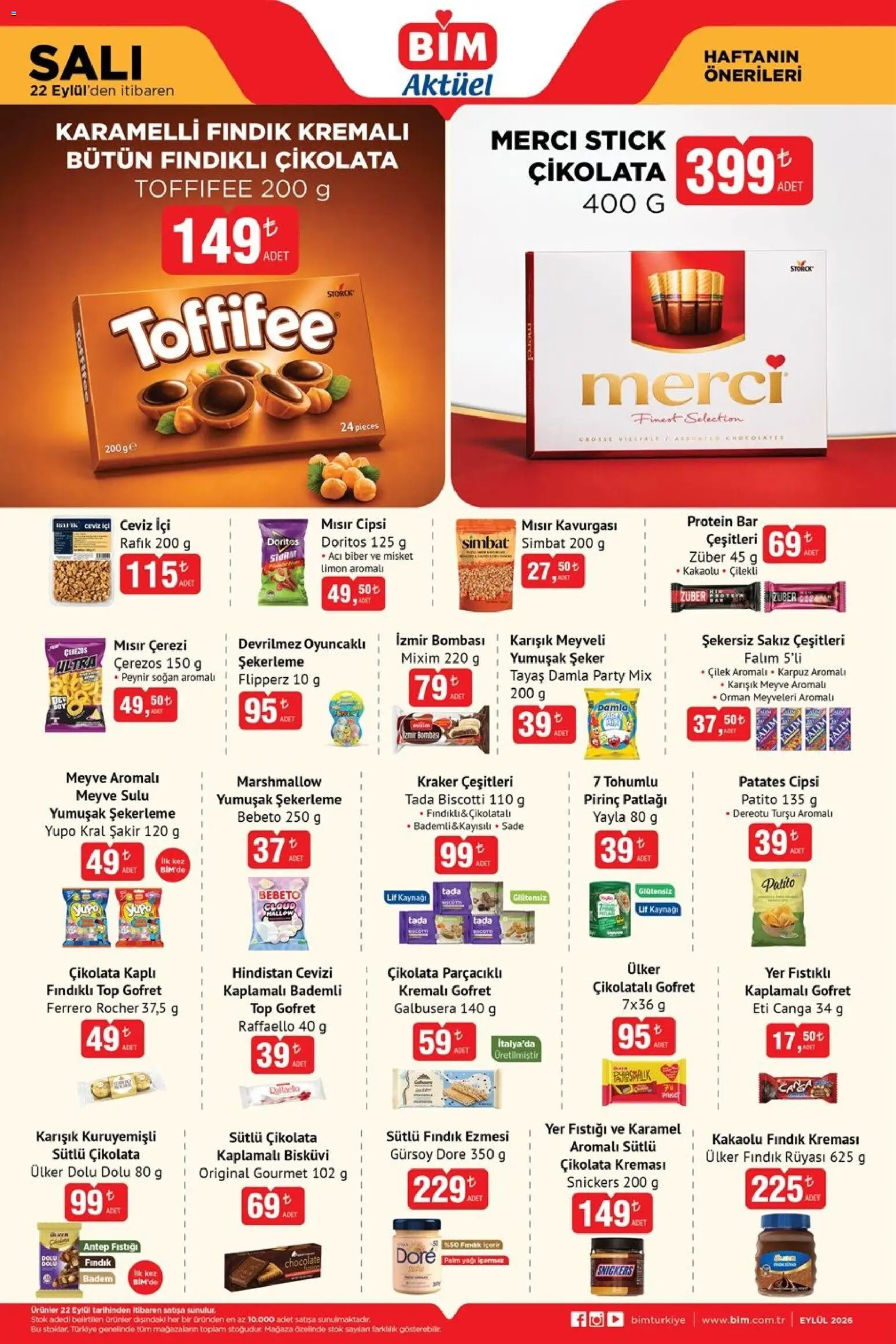 BİM BİM - Katalog Salı 22.09.2026 - Broşürünün önizlemesi - Fındık, Şeker, Peynir, Meyve, Yer fıstığı, Ceviz, Bisküvi, Misket limon