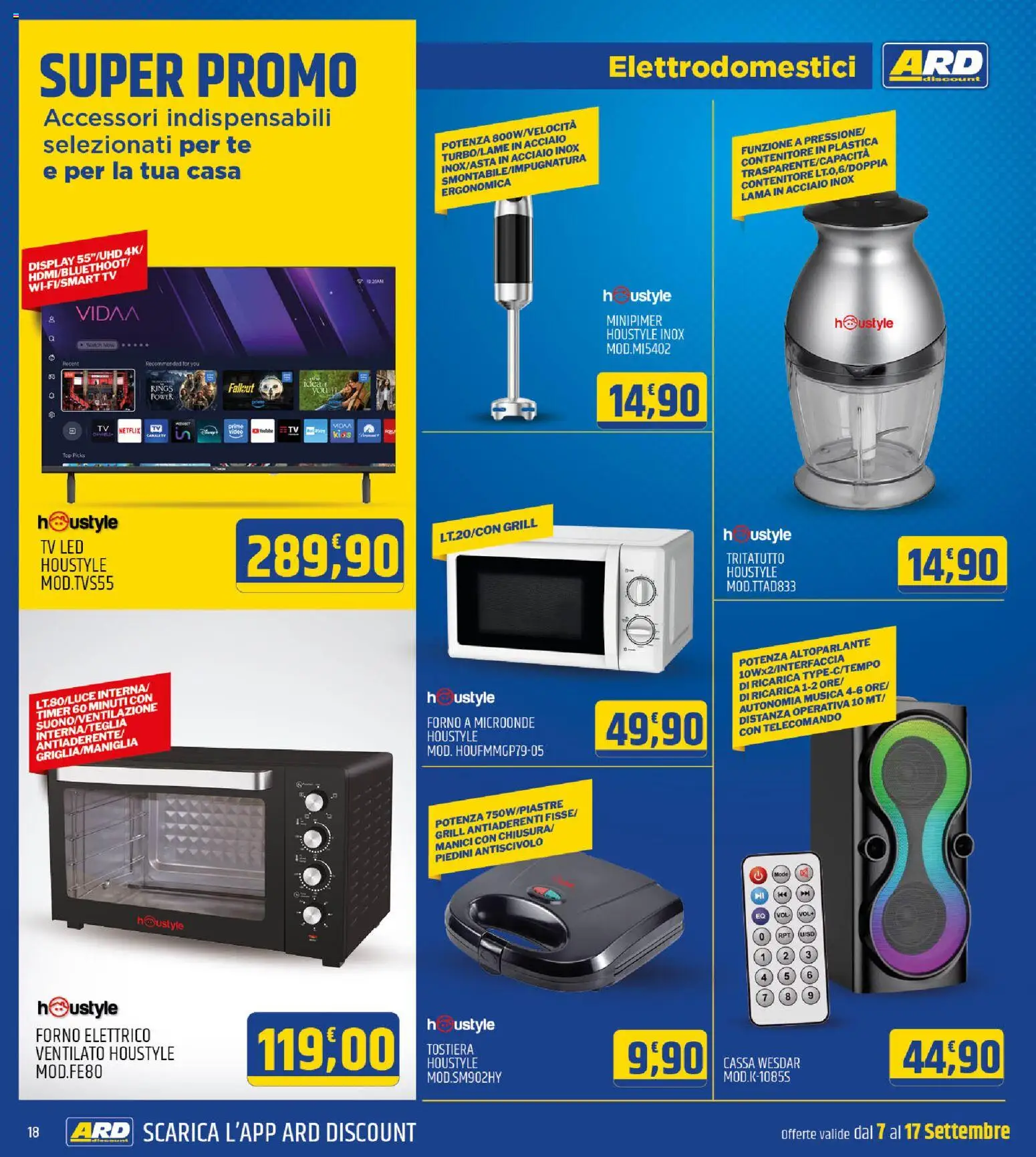 Anteprima dell'opuscolo ARD Discount volantino dal negozio ARD Discount valido da 07/09/2026 - Microonde, Forno elettrico, Forno a microonde, Tritatutto, Altoparlante, Tè, Contenitore, Tostiera