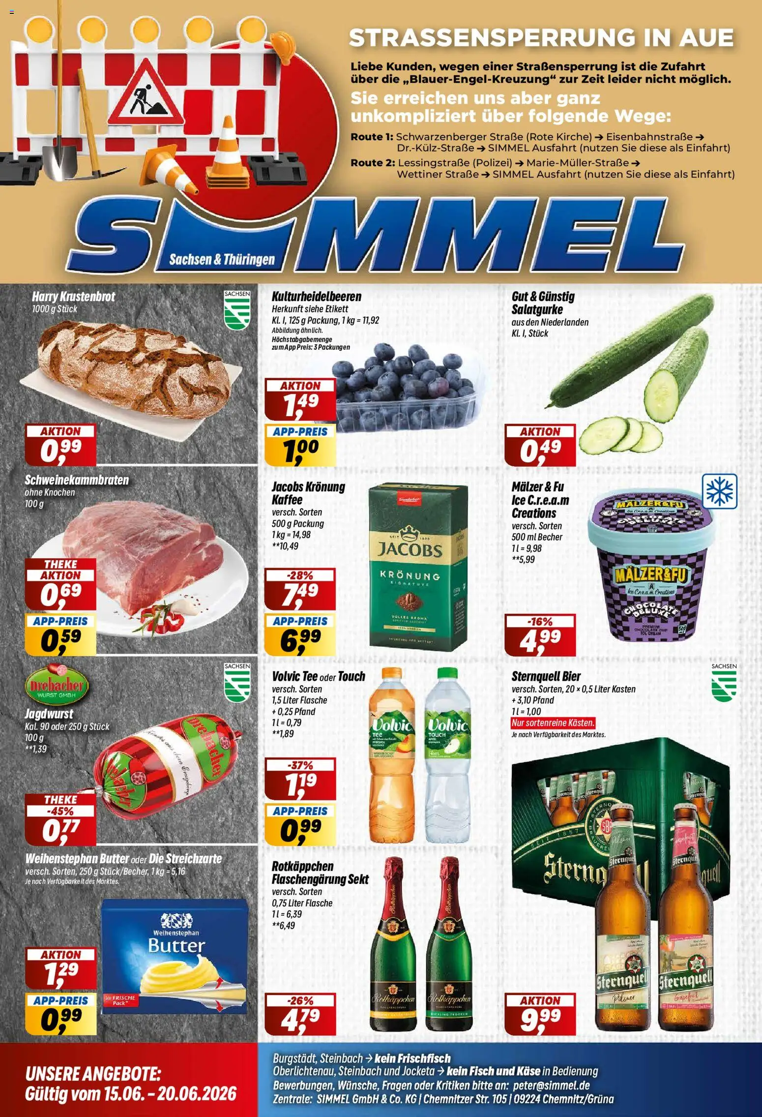 Vorschau von dem Prospekt des Geschäftes Simmel, gültig ab dem 15.06.2026 - Kaffee, Butter, Tee, Rotkäppchen, Sekt, Volvic, Theke, Weihenstephan butter