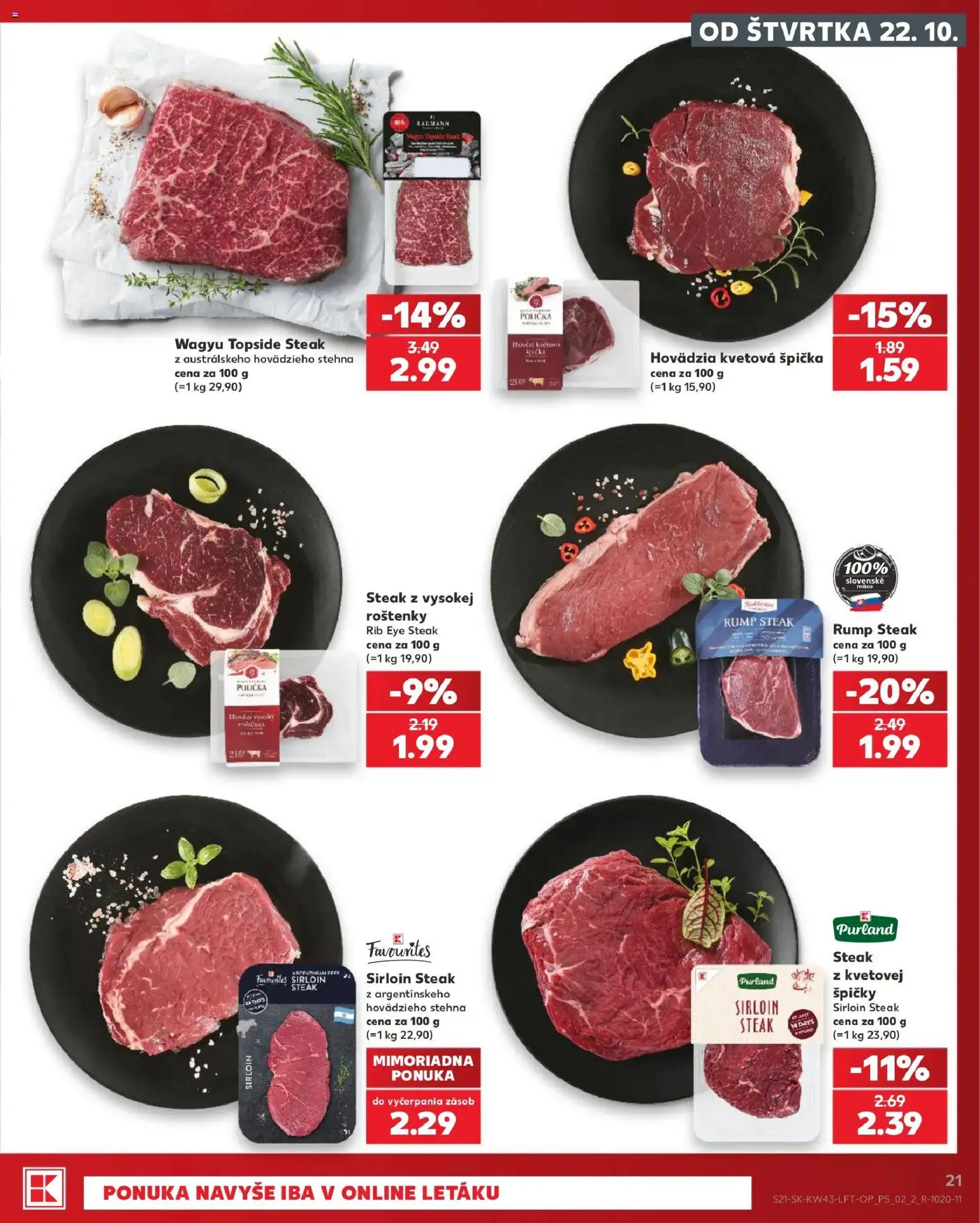 Náhľad Kaufland letáku platného od 22.10.2026 - Mäso, Steak, Rump steak, Stehná