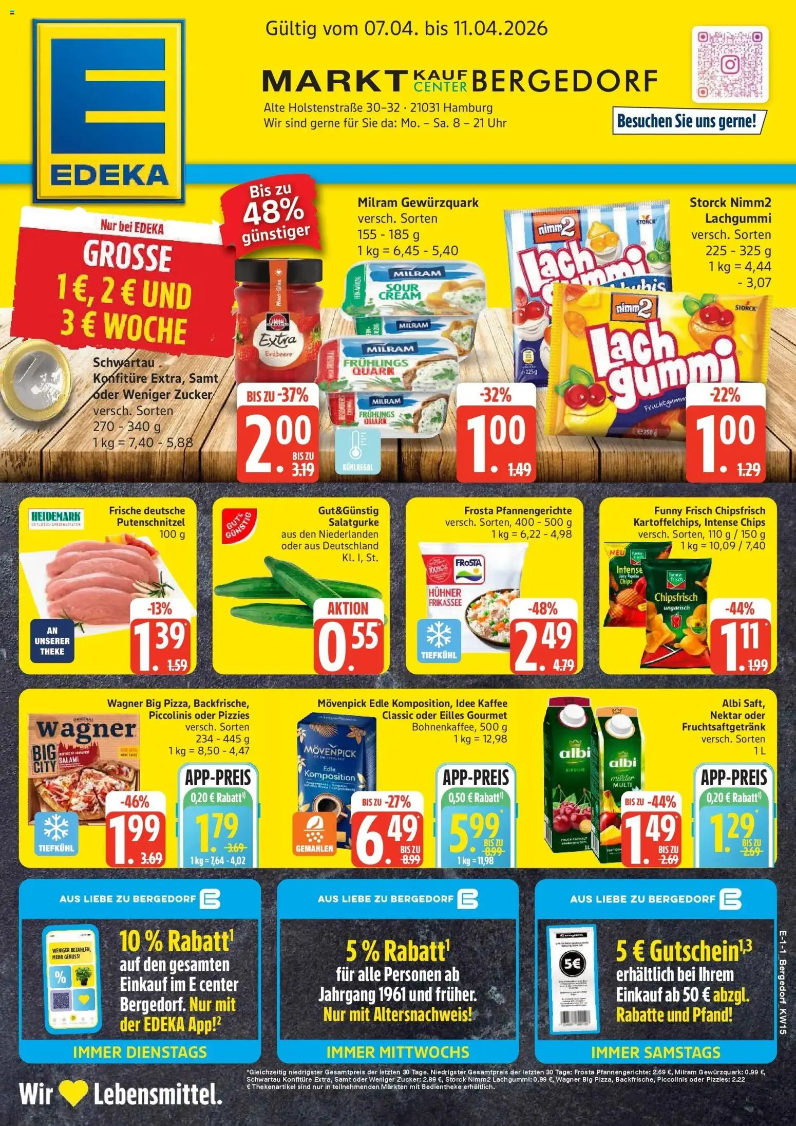 Vorschau von dem Prospekt des Geschäftes Edeka, gültig ab dem 05.04.2026 - Kaffee, Frosta, Zucker, Piccolinis, Salami, Funny frisch, Theke, Putenschnitzel