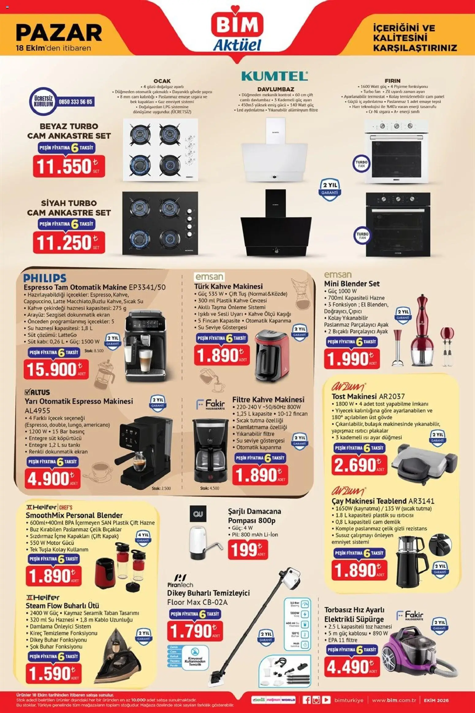 BİM BİM - Katalog Pazar 18.10.2026 - Broşürünün önizlemesi - Kahve makinesi, Filtre kahve makinesi, Espresso makinesi, Davlumbaz, Pil, Tepsi, Kablo, Su ısıtıcısı