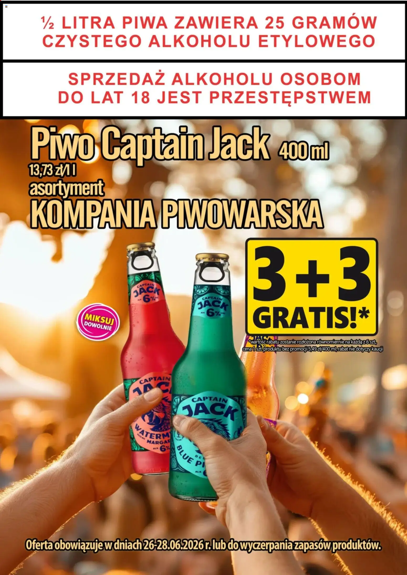 Pogląd gazetki "Prim Market promocja - Piwo Captain Jack 3+3 Gratis" ze sklepu Prim Market ważnej od 26.06.2026 - Piwo