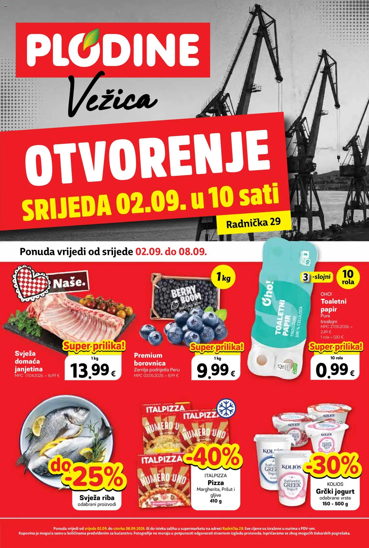 Pregled letka Plodine Otvorenje Vežica trgovine Plodine vrijedi od 02.09.2026
