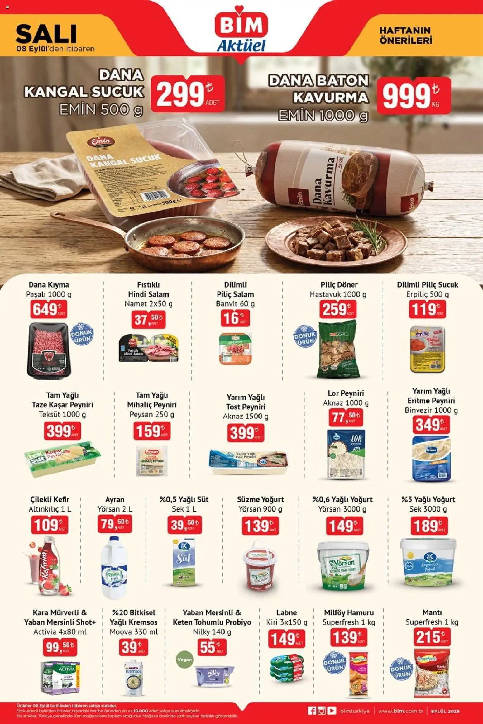 BİM BİM - Katalog Salı 08.09.2026 - Broşürünün önizlemesi - Döner, Peynir, Kıyma, Sucuk, Kefir, Piliç, Yağlı lor, Yarım yağlı lor