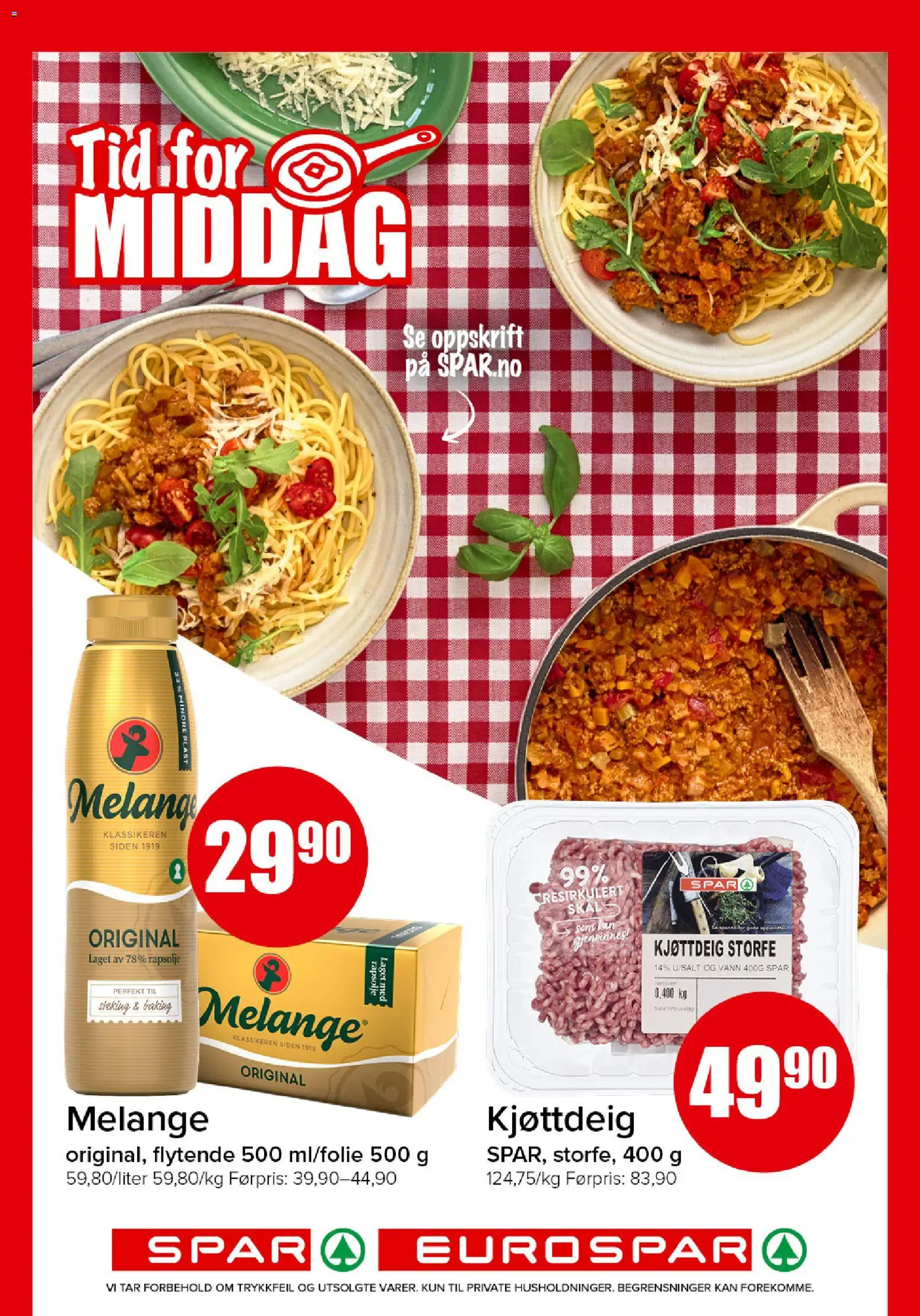 Forhåndsvis Spar kundeavis fra butikk Spar gyldig fra 12/10/2026 - Melange, Kjøttdeig, Rapsolje, Vann
