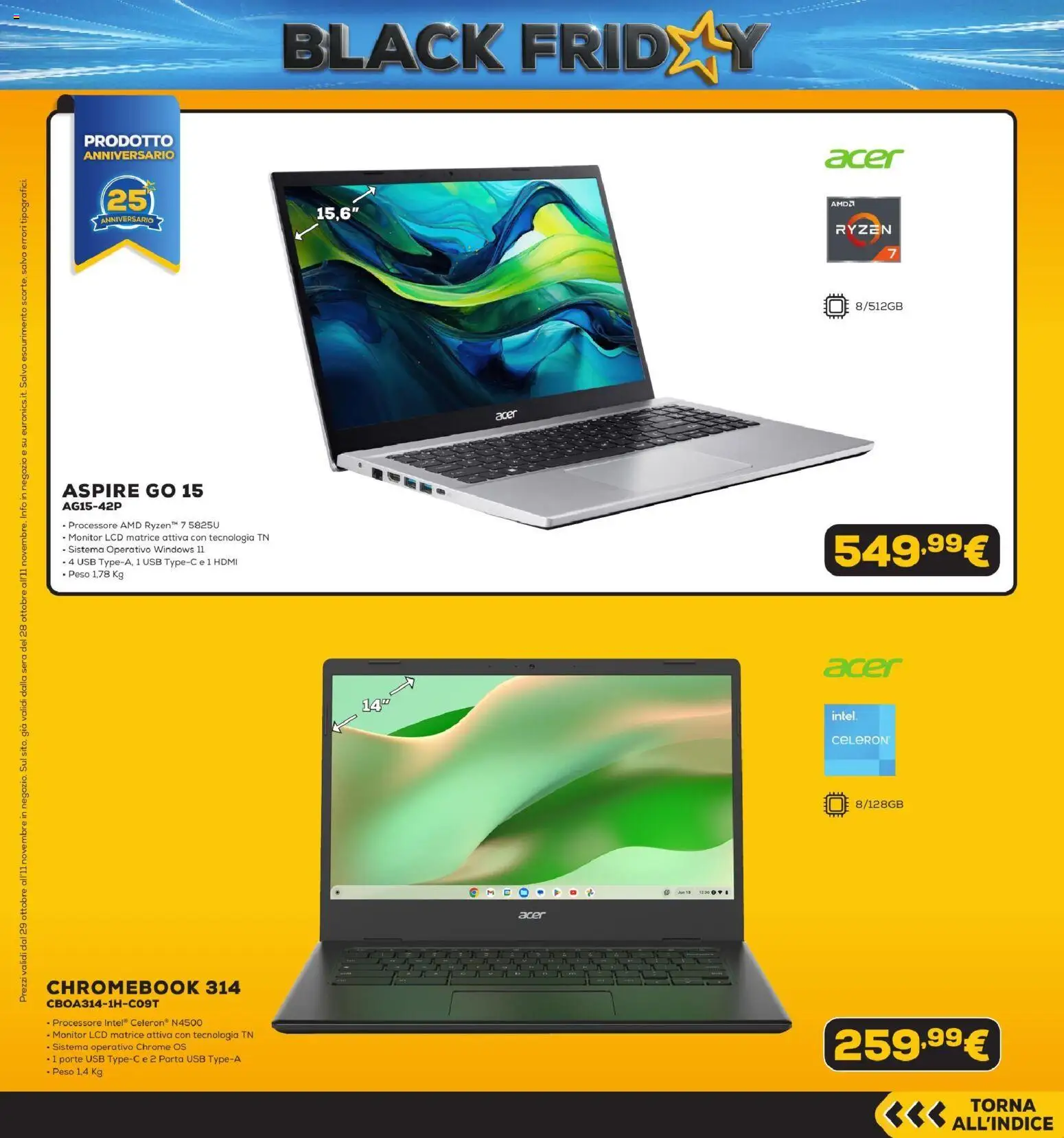 Anteprima dell'opuscolo Euronics Black Friday dal negozio Euronics valido da 29/10/2026 - Porta, Monitor, USB