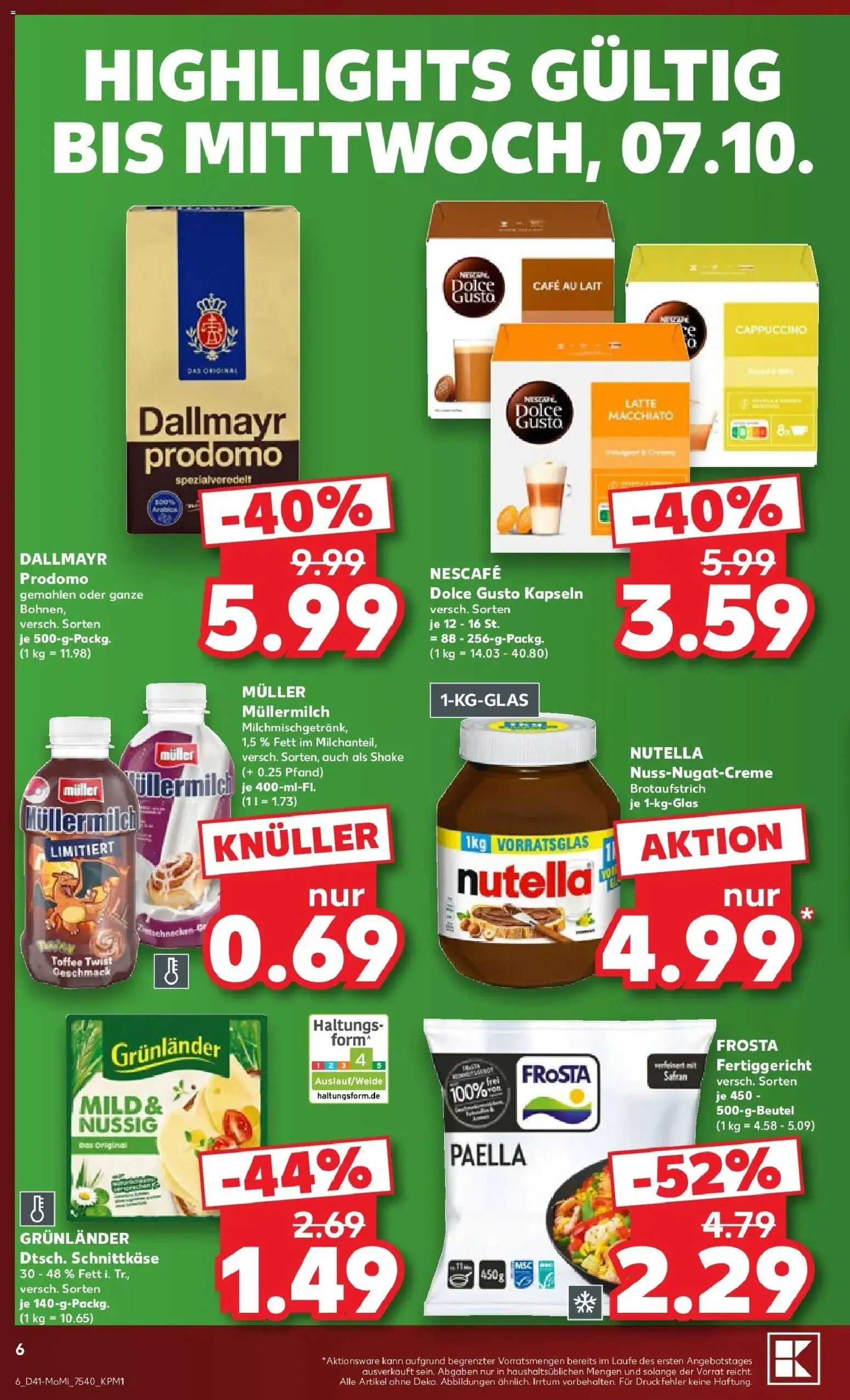 Vorschau von dem Prospekt des Geschäftes Kaufland, gültig ab dem 05.10.2026 - Nutella, Dallmayr, Dolce gusto, Dolce Gusto kapseln, Müllermilch, Nescafe, Grunlander, Muller mullermilch