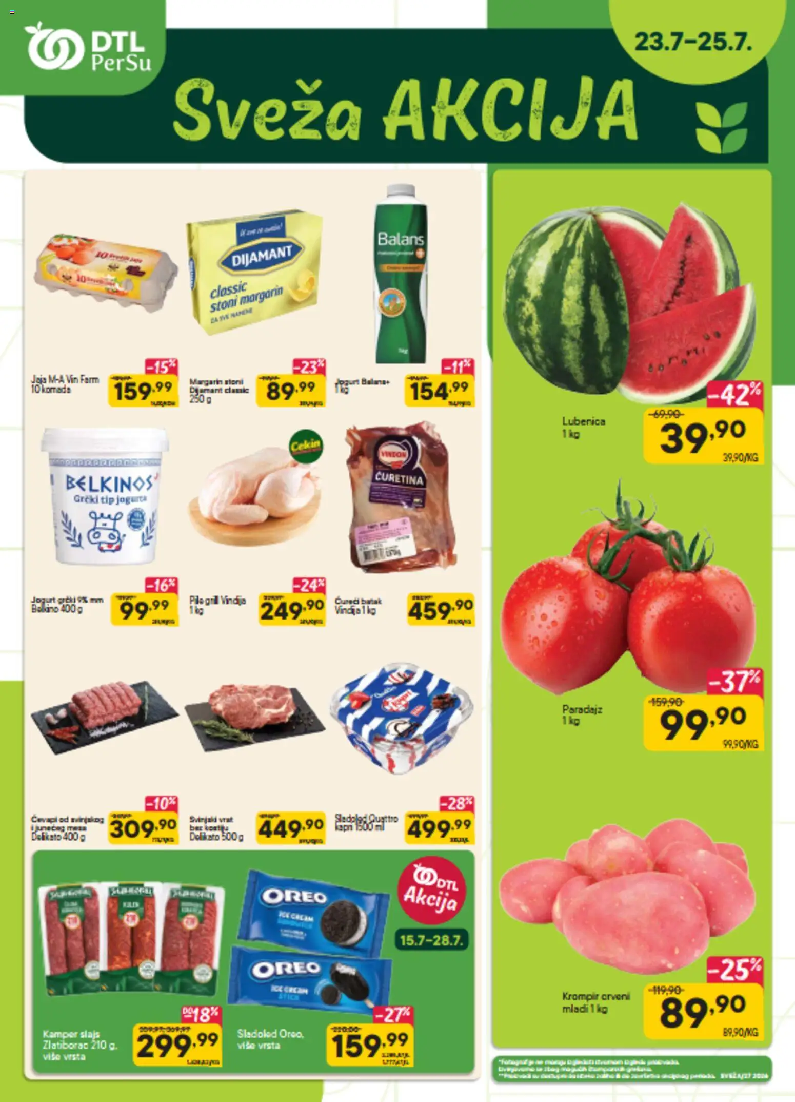 Pregled PerSu kataloga - važi od 23.07.2026 - Sladoled, Paradajz, Lubenica, Krompir, Oreo, Margarin, Jogurt, Vrat