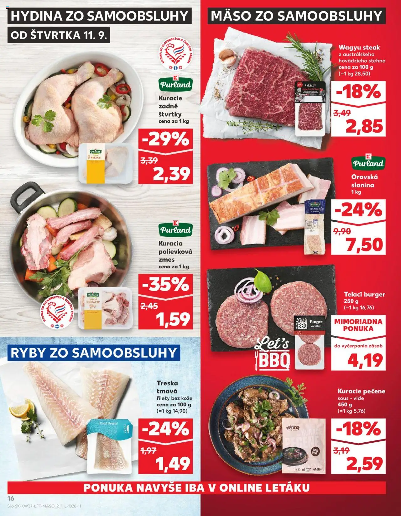 Náhľad Kaufland letáku platného od 11.09.2025 - Mäso, Steak, Ryby, Treska, Slanina