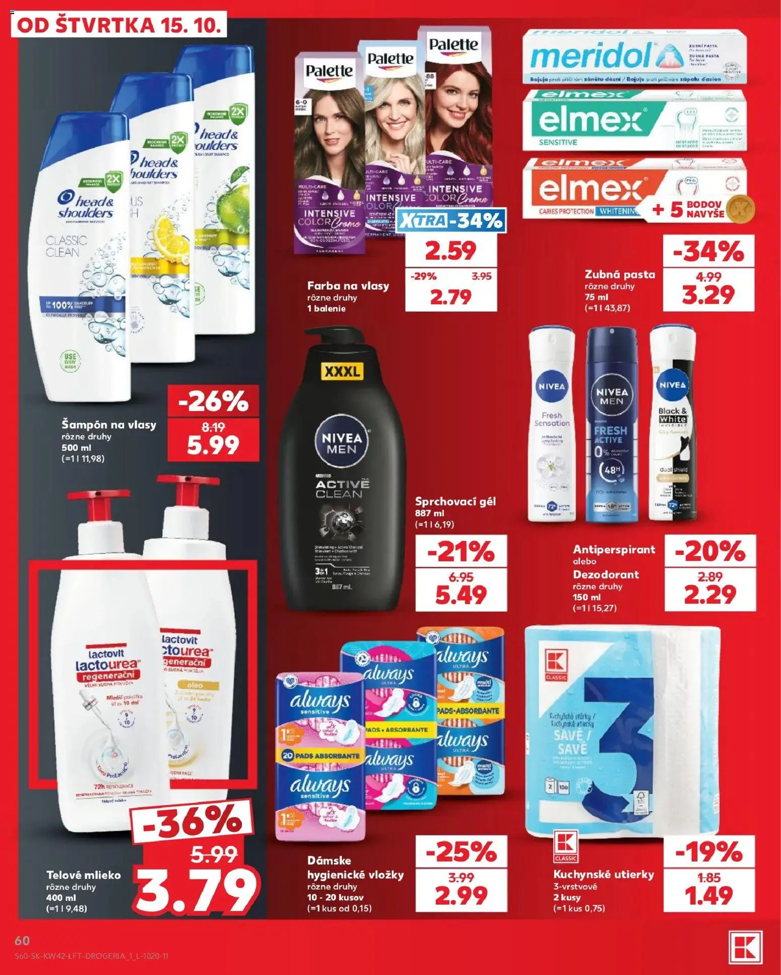 Náhľad Kaufland letáku platného od 15.10.2026 - Farba na vlasy, Mlieko, Nivea, Dezodorant, Kuchynské utierky, Lactovit, Utierky, Telové mlieko