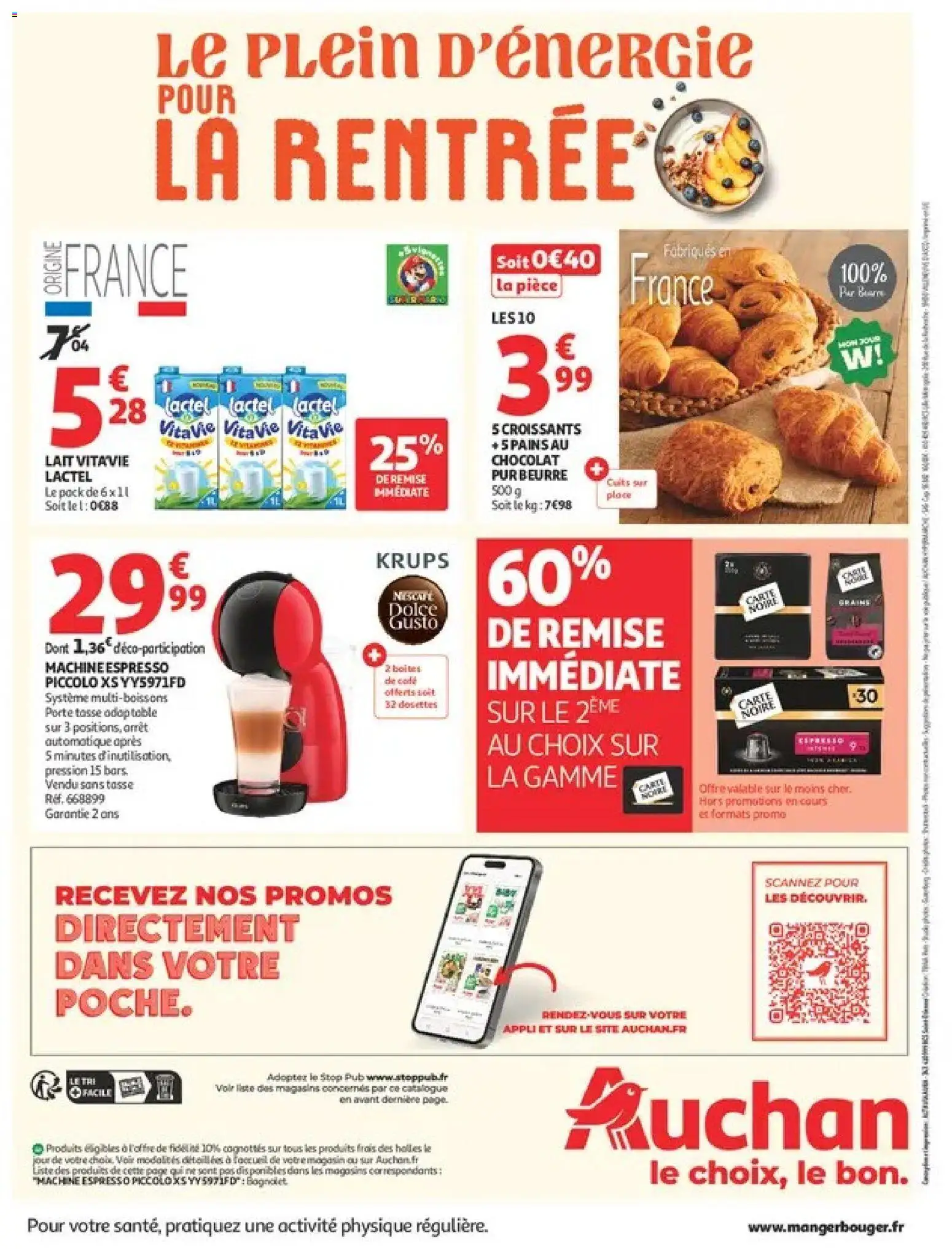 Prévisualisation de Auchan Ménage rentrée hypers du magasin Auchan formulaire valide 08/09/2026 - Chocolat, Porte, Lait, Beurre, Krups, Pains au lait, Carte Noire