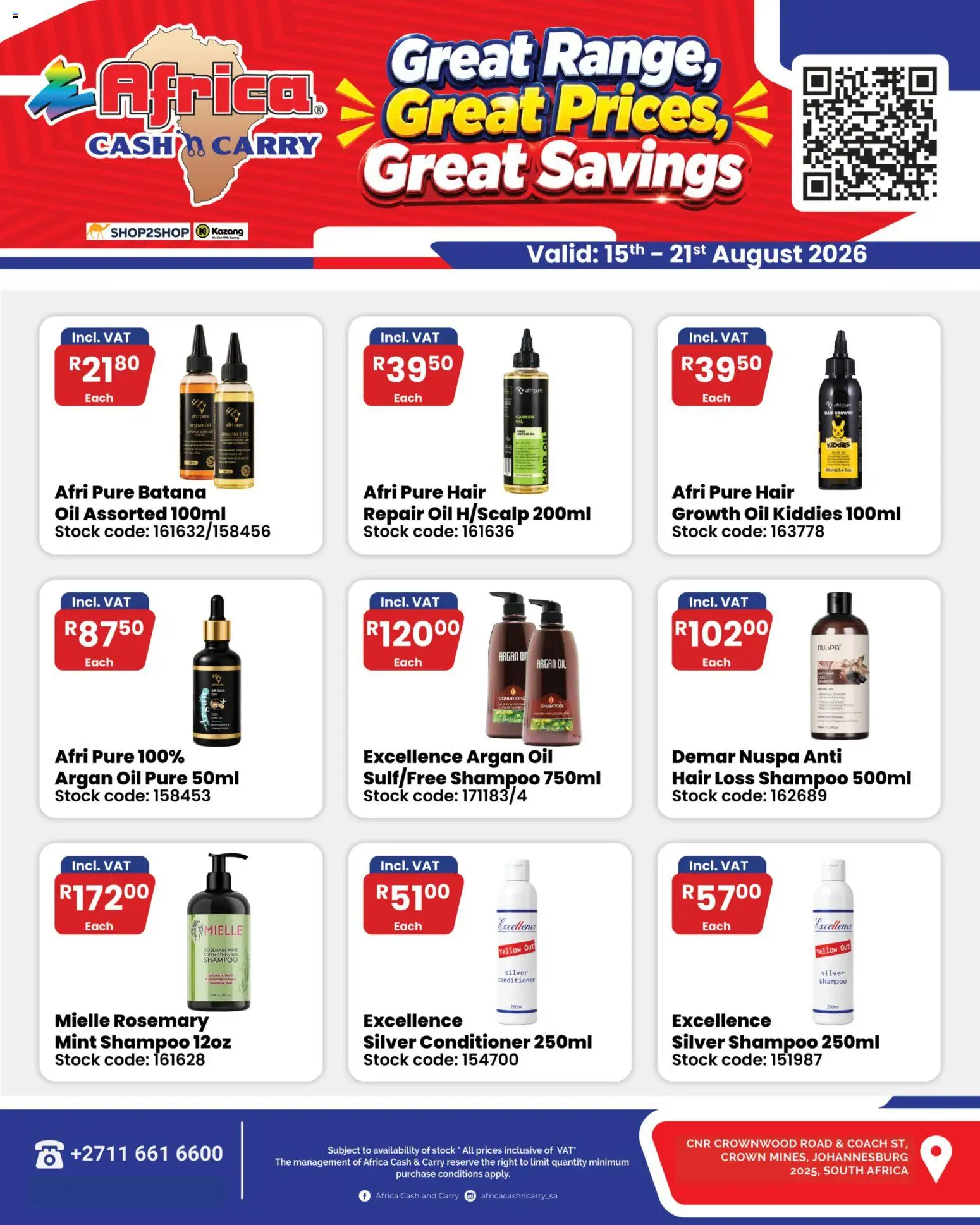 Preview of Africa Cash & Carry flyer valid from 15/08/2026 - Oil, Stock, Shampoo, Hair oil, Conditioner