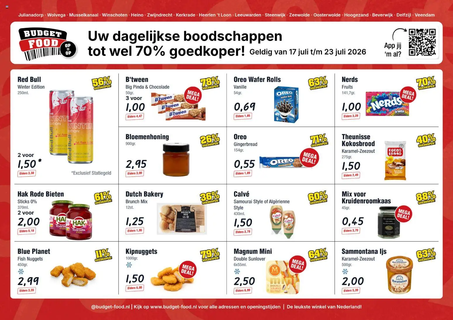 Voorbeeld van Budget Food folder van winkel Budget Food geldig vanaf 17-07-2026 - Ijs, Water, Red Bull, Chocolade, Brood, Magnum, Oreo, Vanille