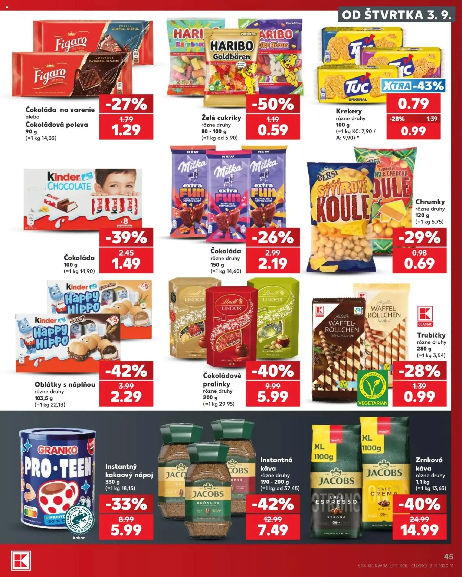 Náhľad Kaufland letáku platného od 03.09.2026 - Káva, Čokoláda, Kinder, Milka, Lindor, Trubičky, Cukríky, Oblátky