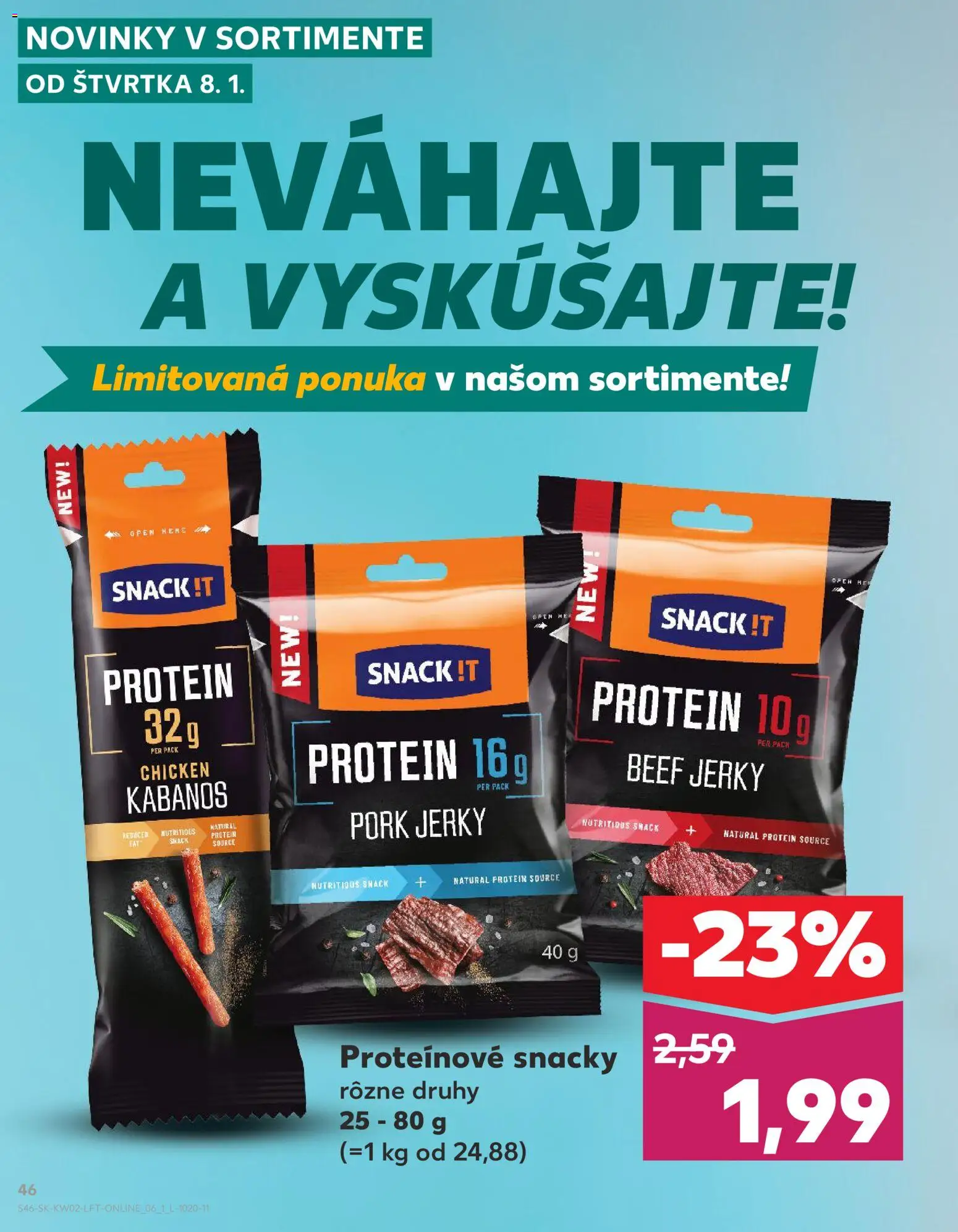 Náhľad Kaufland letáku platného od 08.01.2026 - Protein, Snacky