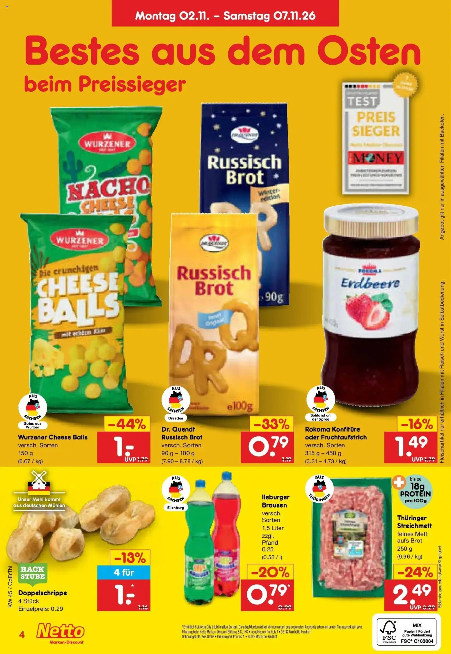 Vorschau von dem Prospekt des Geschäftes Netto Marken-Discount, gültig ab dem 02.11.2026 - Bilder, Wurst, Brot, Fleisch, Mehl