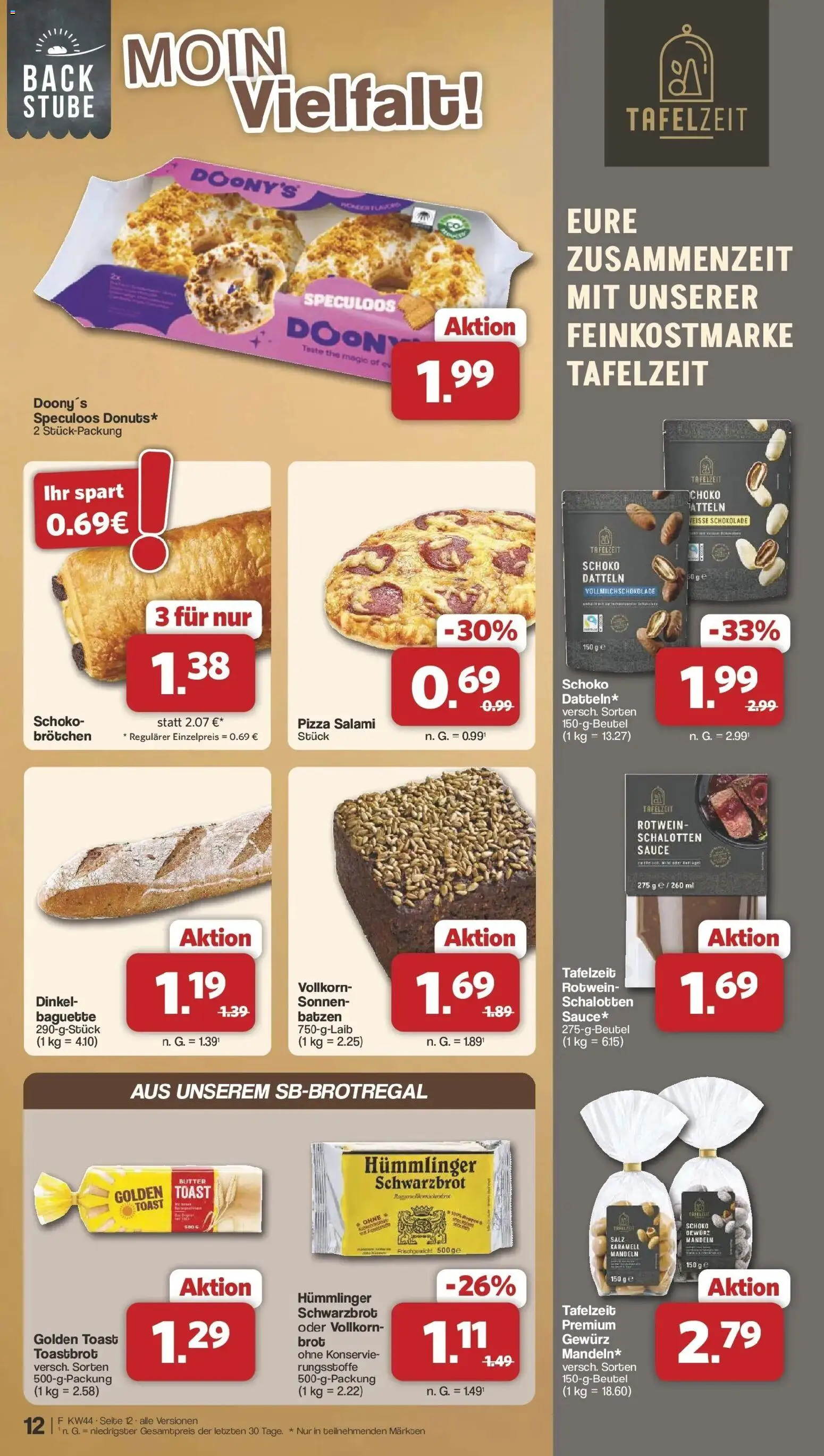 Vorschau von dem Prospekt des Geschäftes Famila Nordwest, gültig ab dem 26.10.2026 - Pizza, Butter, Schokolade, Baguette, Brot, Mandeln, Toastbrot, Rotwein