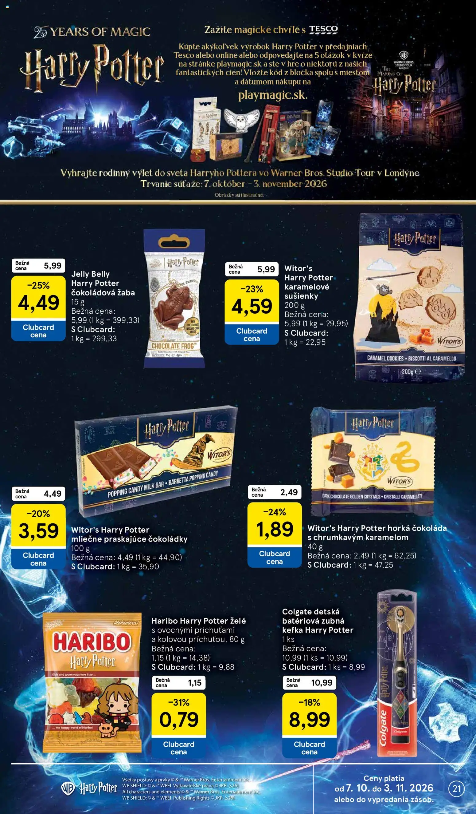 Náhľad Tesco letáku platného od 21.10.2026 - Čokoláda, Sušienky, Zubná kefka