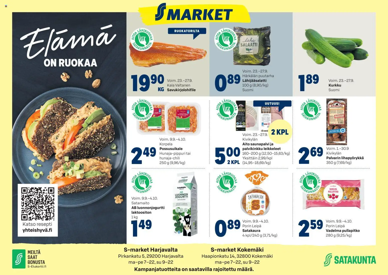 Kaupan S-market S-market Elámá Harjavalta Kokemäki esikatselu, voimassa 23/09/2026