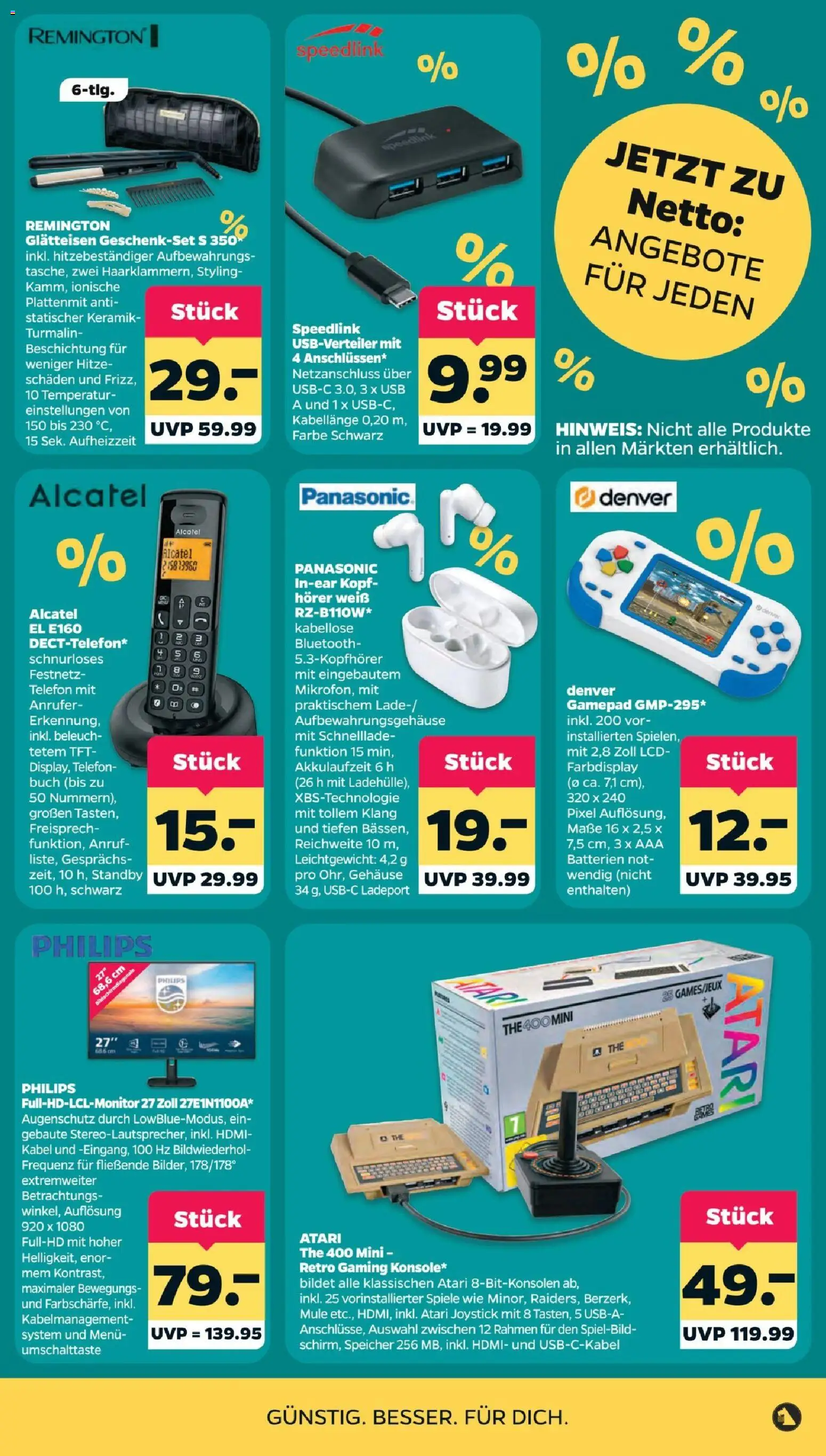 Vorschau von dem Prospekt des Geschäftes Netto, gültig ab dem 14.09.2026 - Philips, Telefon, Batterien, Panasonic, Glätteisen, USB, Kabel