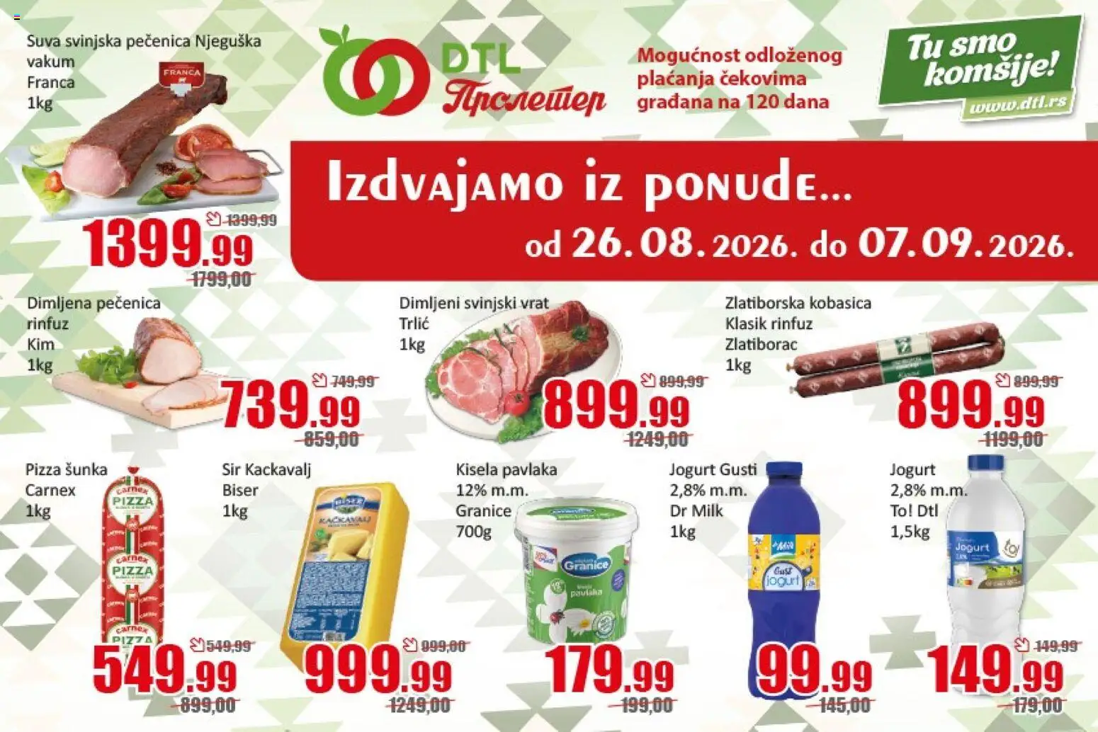 Pregled Metalac Proleter kataloga - važi od 26.08.2026 - Pavlaka, Sir, Jogurt, Šunka, Kobasica, Vrat, Dimljeni svinjski vrat, Pizza šunka