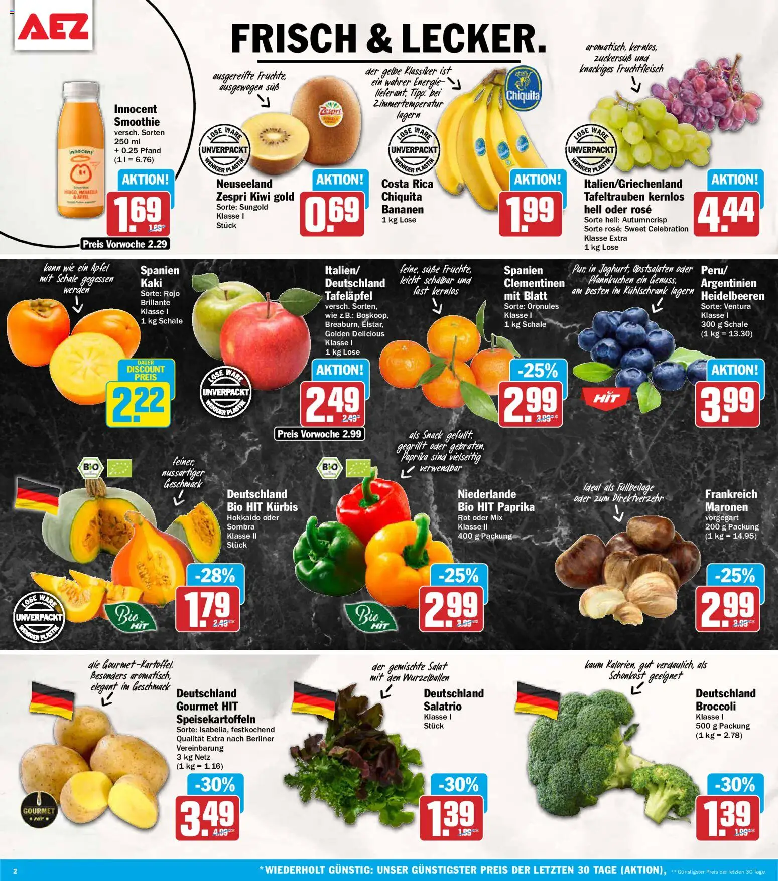 Vorschau von dem Prospekt des Geschäftes AEZ, gültig ab dem 26.10.2026 - Pfannkuchen, Äpfel, Kiwi, Kürbis, Salat, Heidelbeeren, Berliner, Paprika