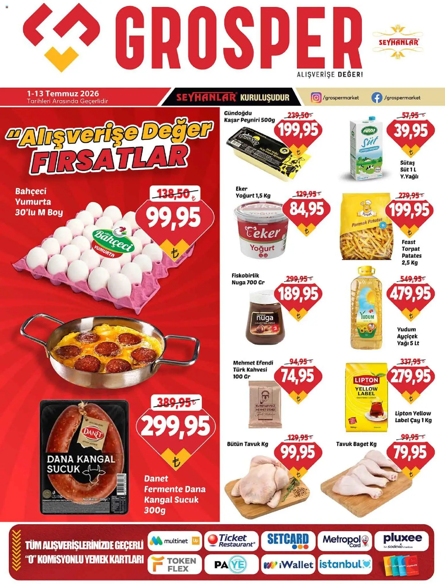 Grosper Grosper Katalog 01.07.2026 - Broşürünün önizlemesi - Çay, Şeker, Süt, Yumurta, Sucuk, Patates, Yoğurt, Tavuk baget