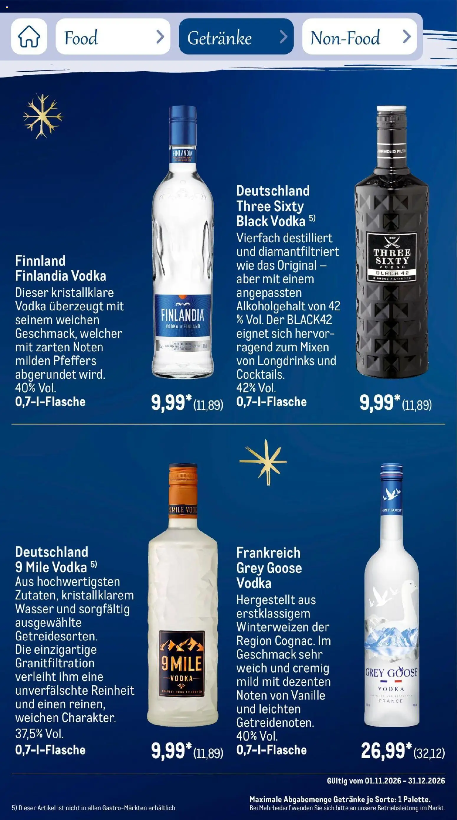 Vorschau von dem Prospekt des Geschäftes Metro, gültig ab dem 01.11.2026 - Wasser, Rock, Vodka, Vanille