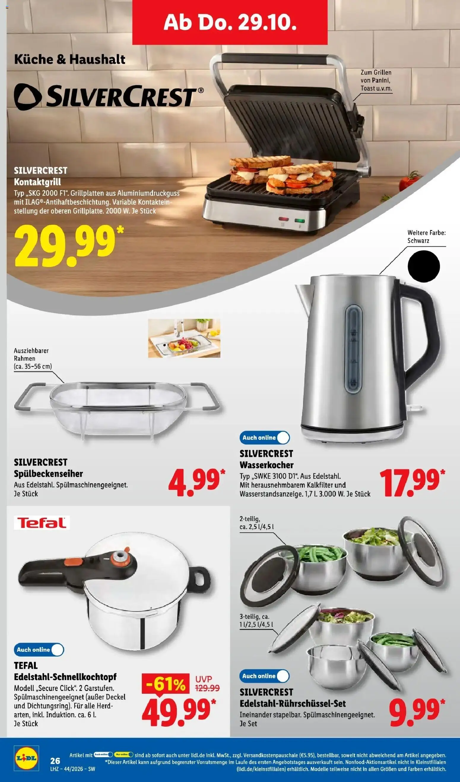 Vorschau von dem Prospekt des Geschäftes Lidl, gültig ab dem 26.10.2026 - Küche, Grill, Wasserkocher, Herd, Toast