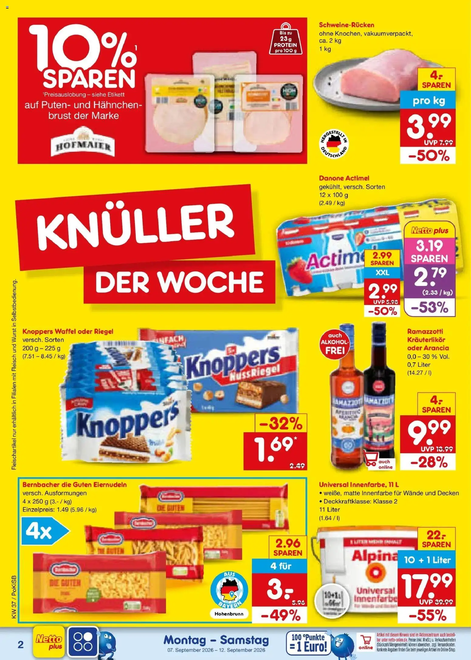 Vorschau von dem Prospekt des Geschäftes Netto Marken-Discount, gültig ab dem 07.09.2026 - Wurst, Alkohol, Fleisch, Ramazzotti, Actimel, Knoppers, Schweinerucken, Hahnchen