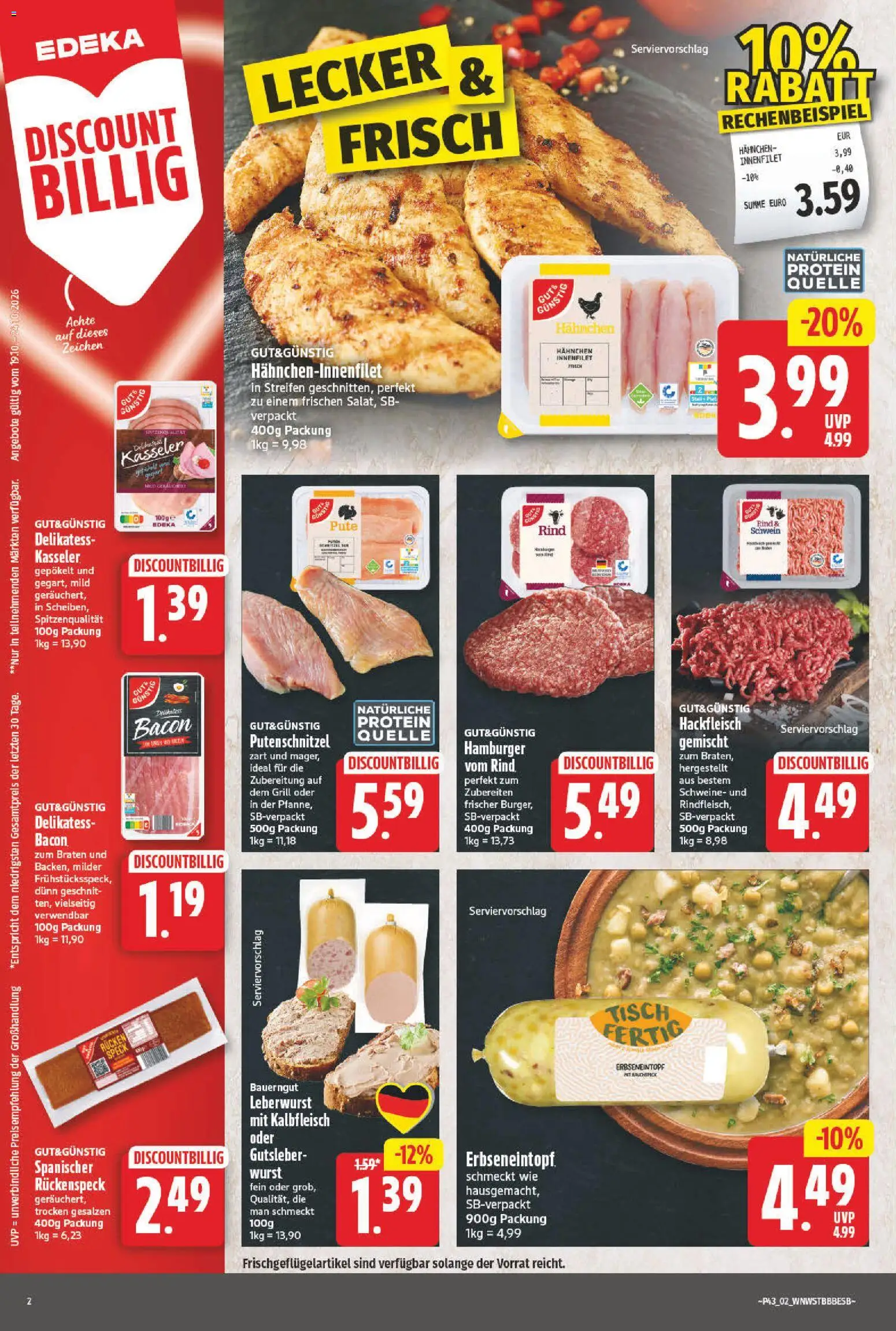 Vorschau von dem Prospekt des Geschäftes NP Discount, gültig ab dem 19.10.2026 - Wurst, Grill, Hackfleisch, Tisch, Putenschnitzel, Hahnchen, Bauerngut, Pute